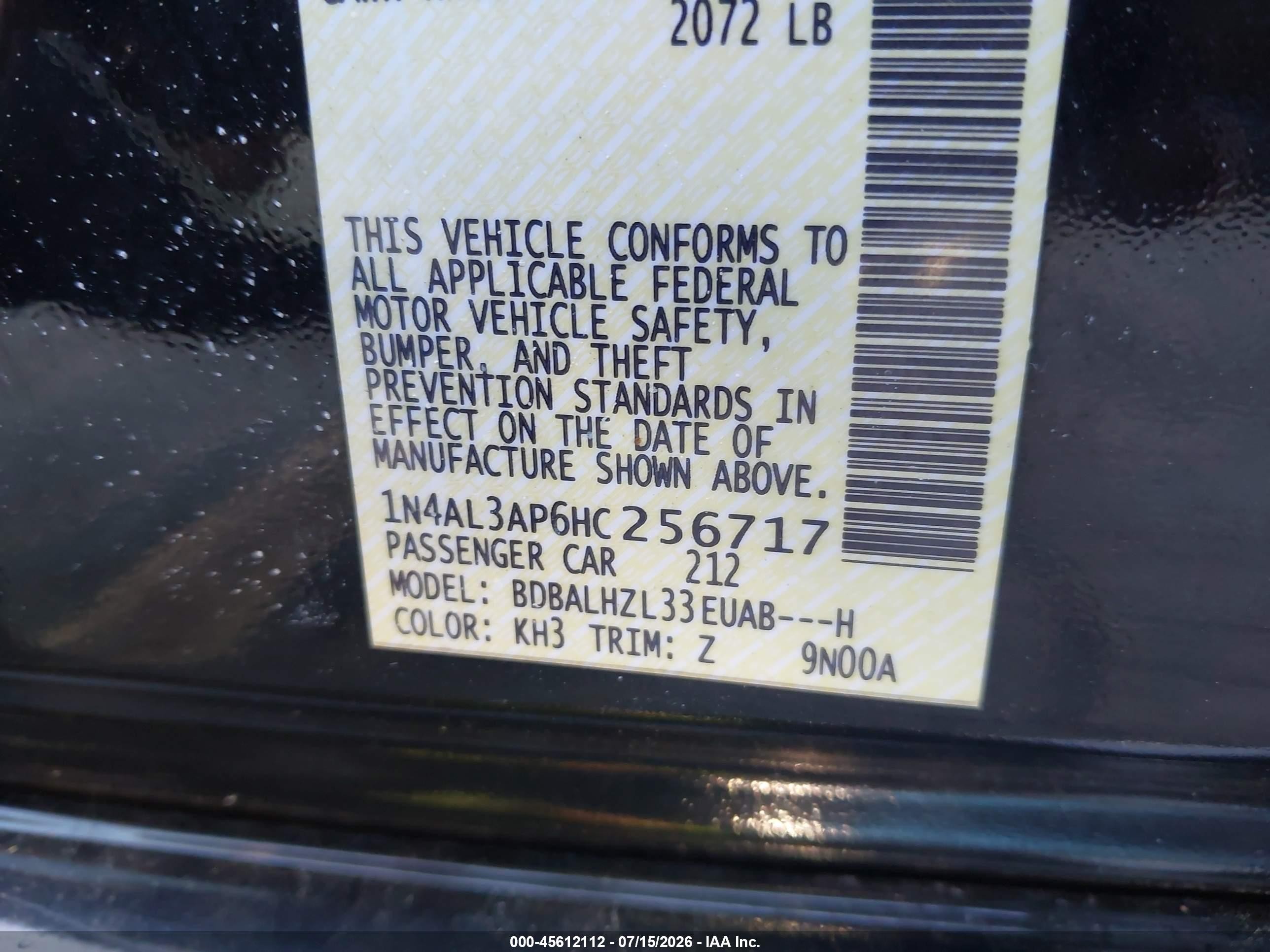 2017 Nissan Altima 2.5 Sr Черный vin: 1N4AL3AP6HC256717
