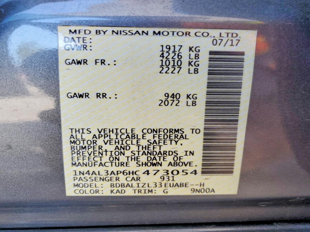 2017 Nissan Altima 2.5 Sv Gray vin: 1N4AL3AP6HC473054
