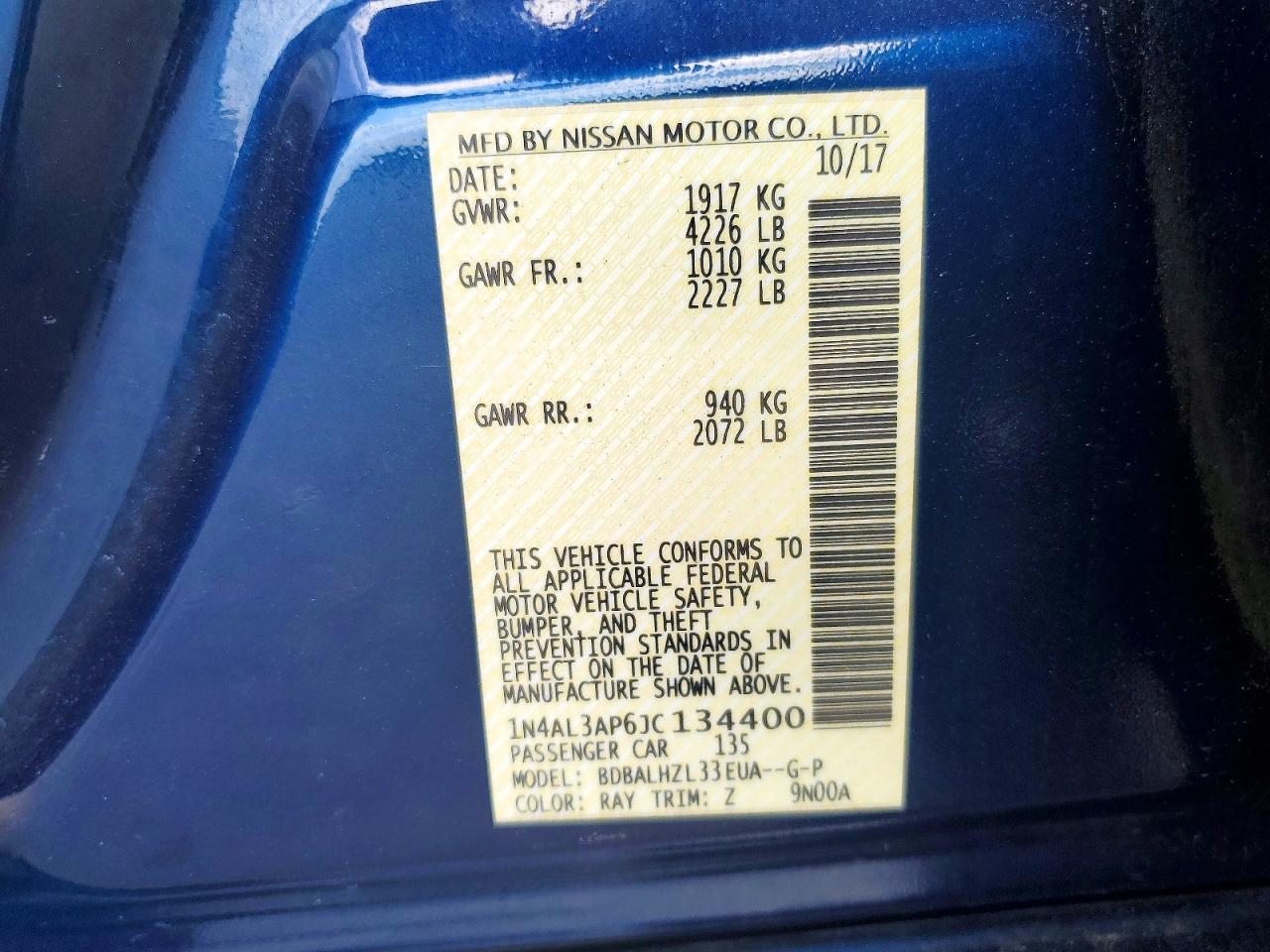 2018 Nissan Altima 2.5 Sr Blue vin: 1N4AL3AP6JC134400