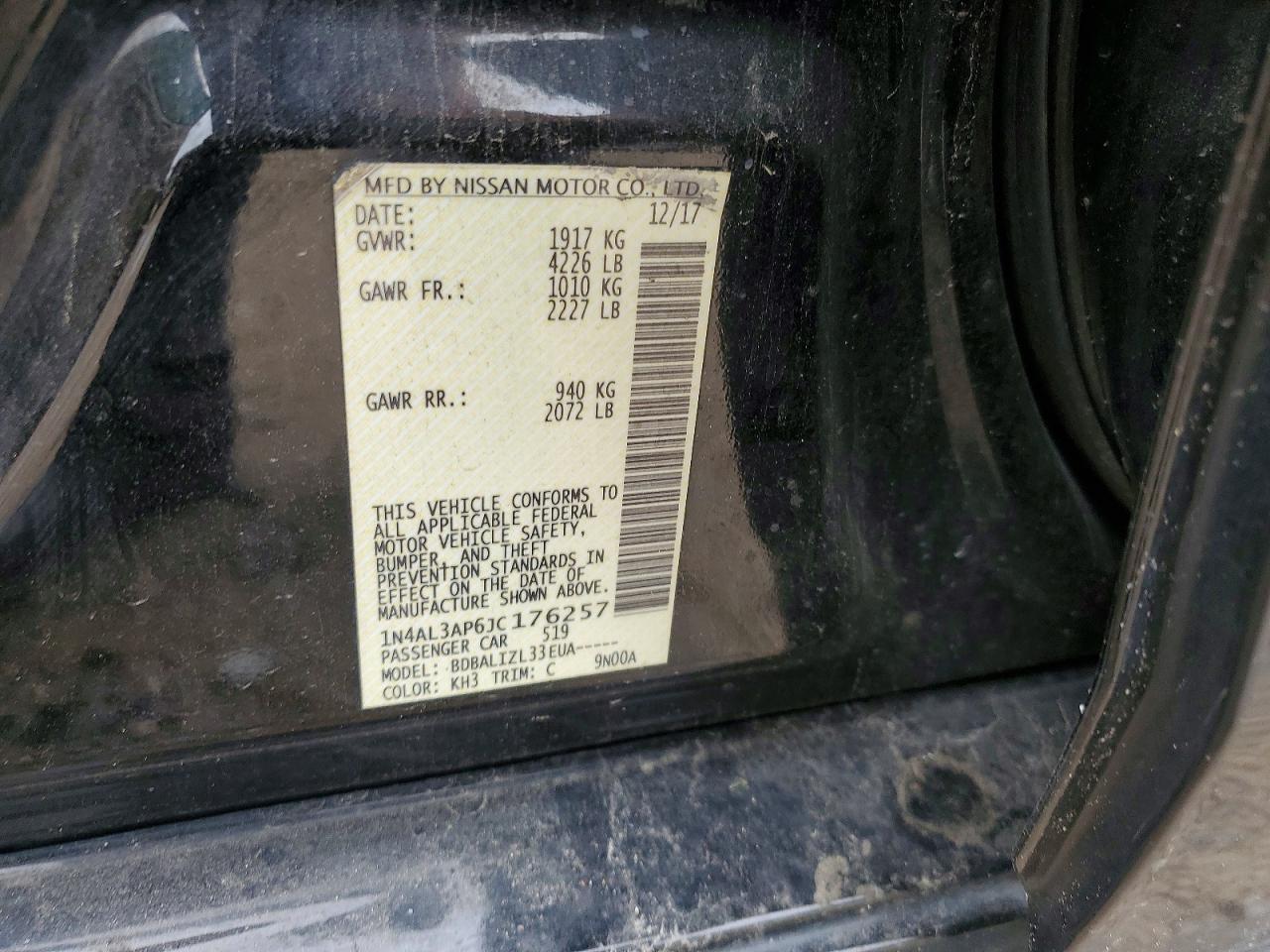 2018 Nissan Altima 2.5 Sv Black vin: 1N4AL3AP6JC176257