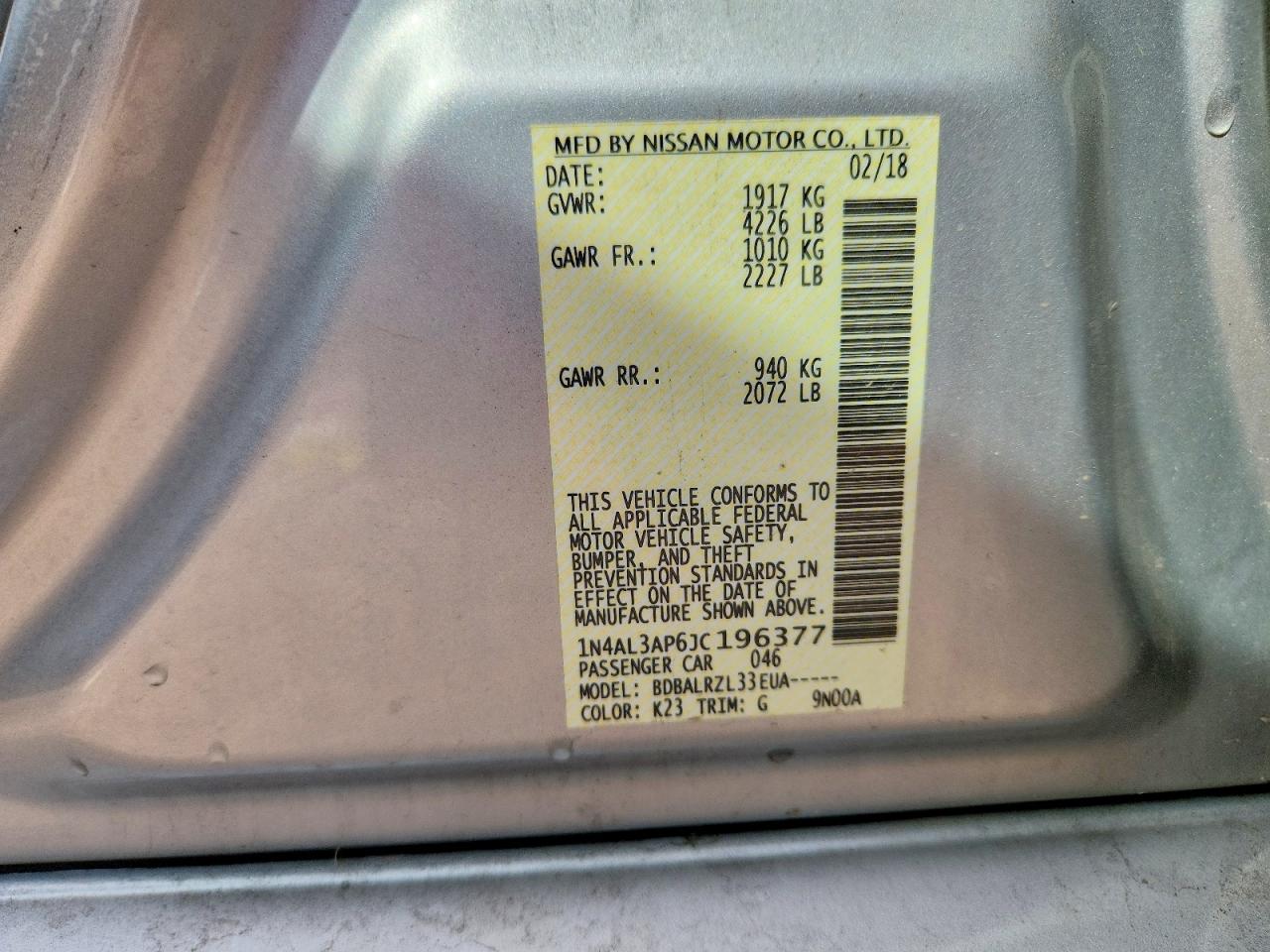 2018 Nissan Altima 2.5 Sl Silver vin: 1N4AL3AP6JC196377