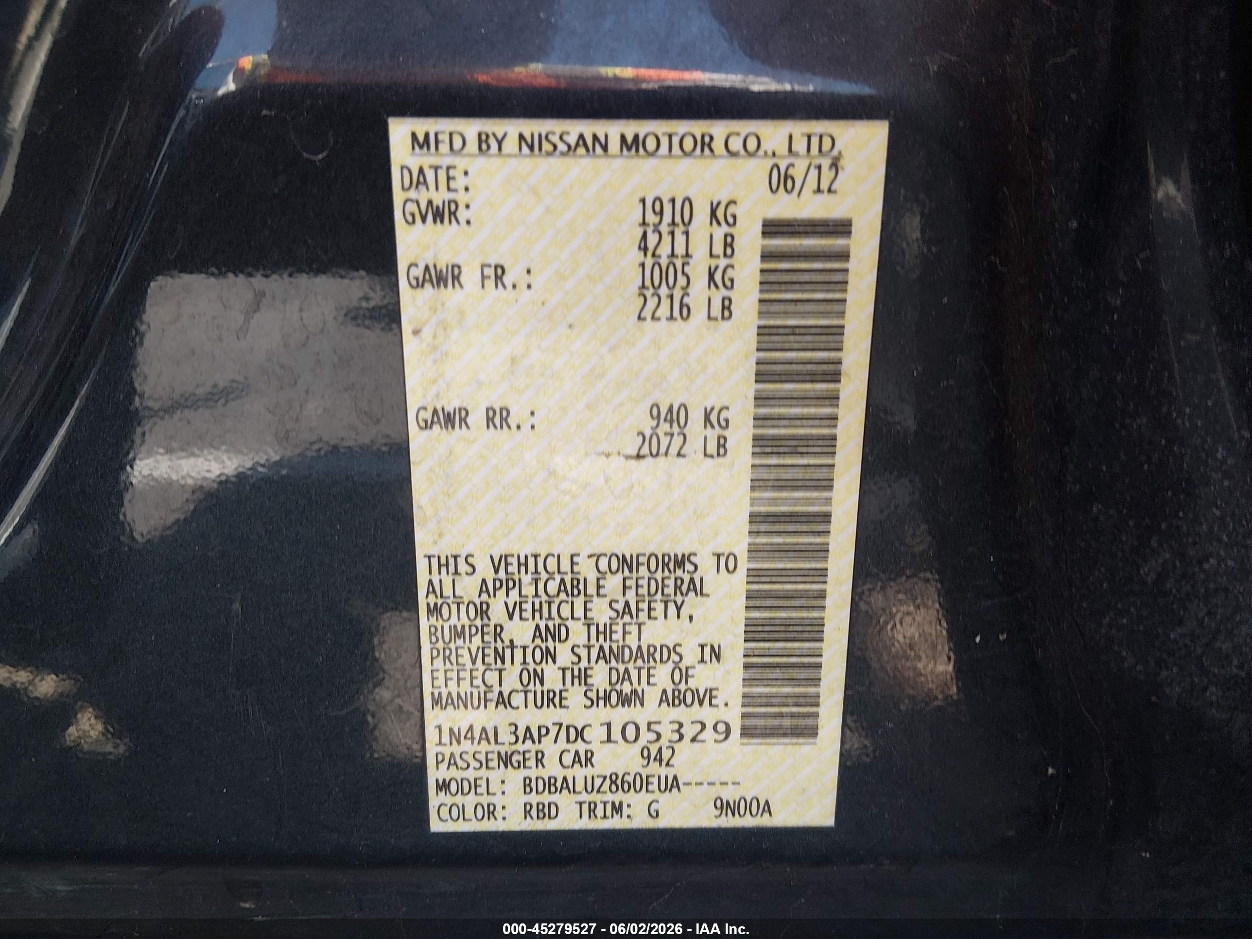 2013 Nissan Altima 2.5 Sv Black vin: 1N4AL3AP7DC105329