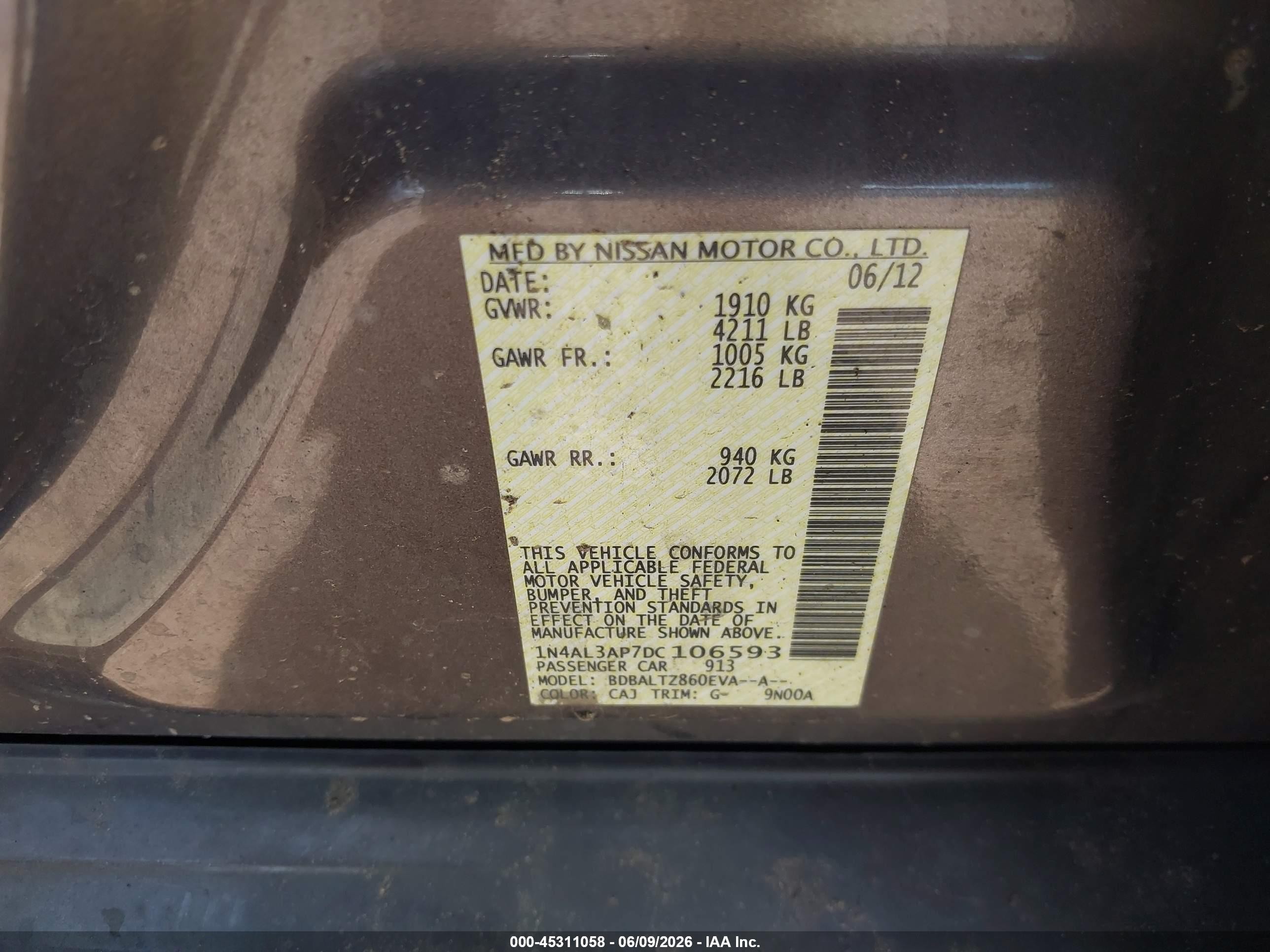 2013 Nissan Altima 2.5 Sv Gray vin: 1N4AL3AP7DC106593