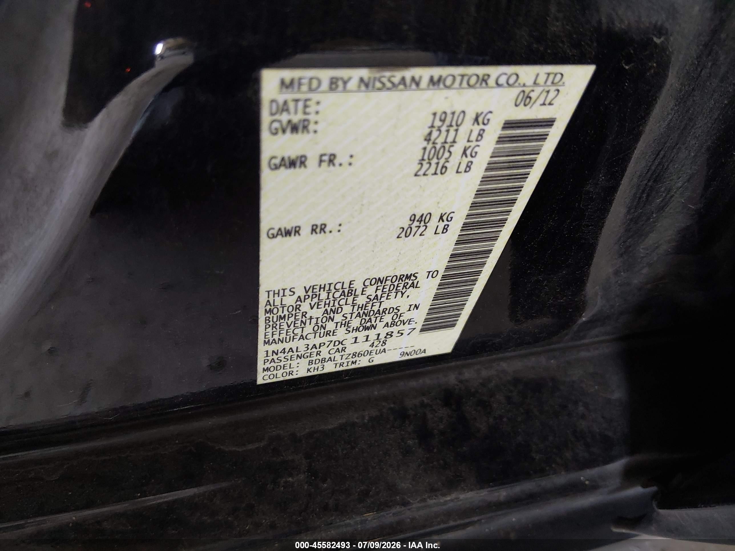 2013 Nissan Altima 2.5 Sv Black vin: 1N4AL3AP7DC111857