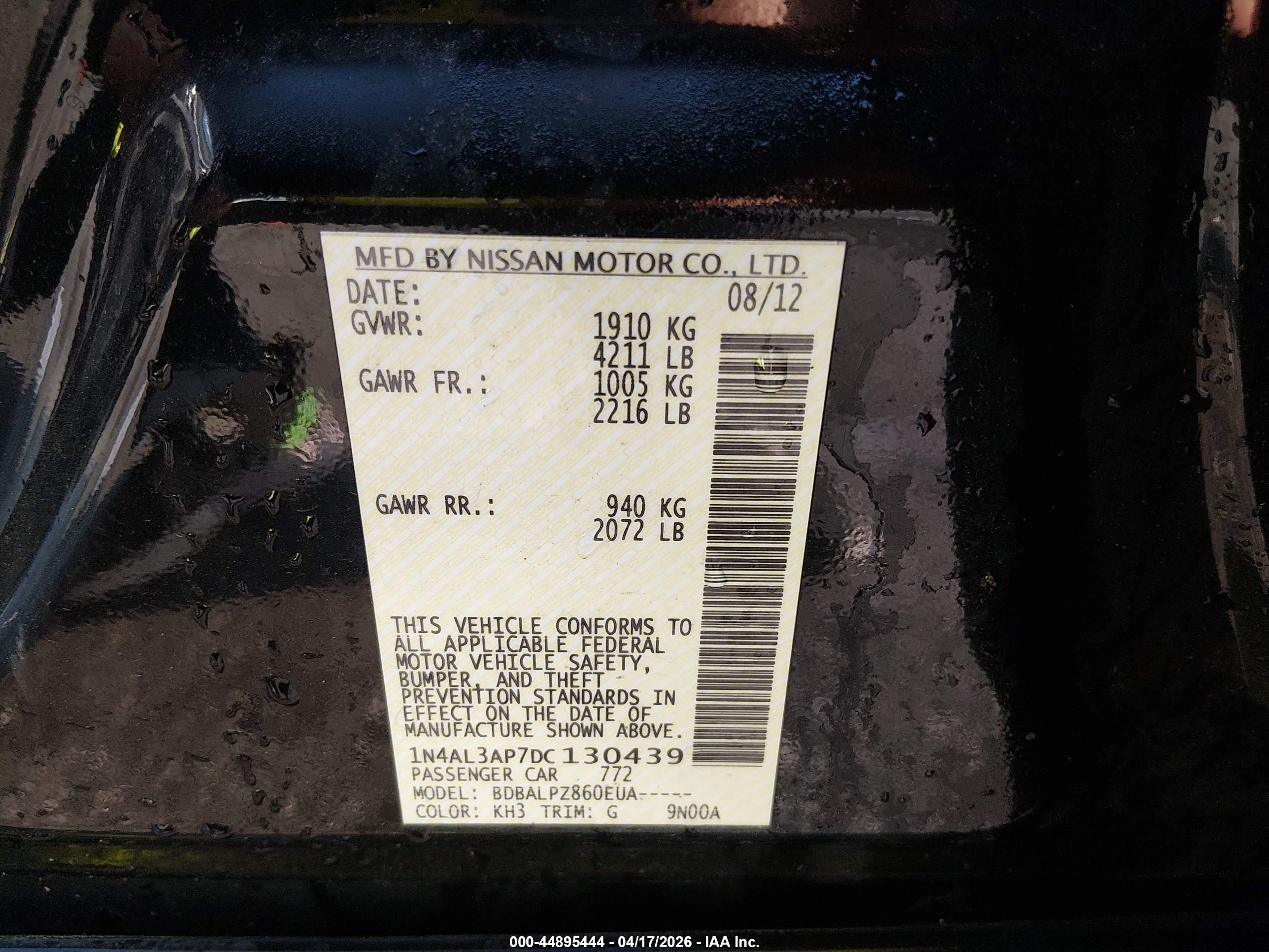 2013 Nissan Altima 2.5 Black vin: 1N4AL3AP7DC130439