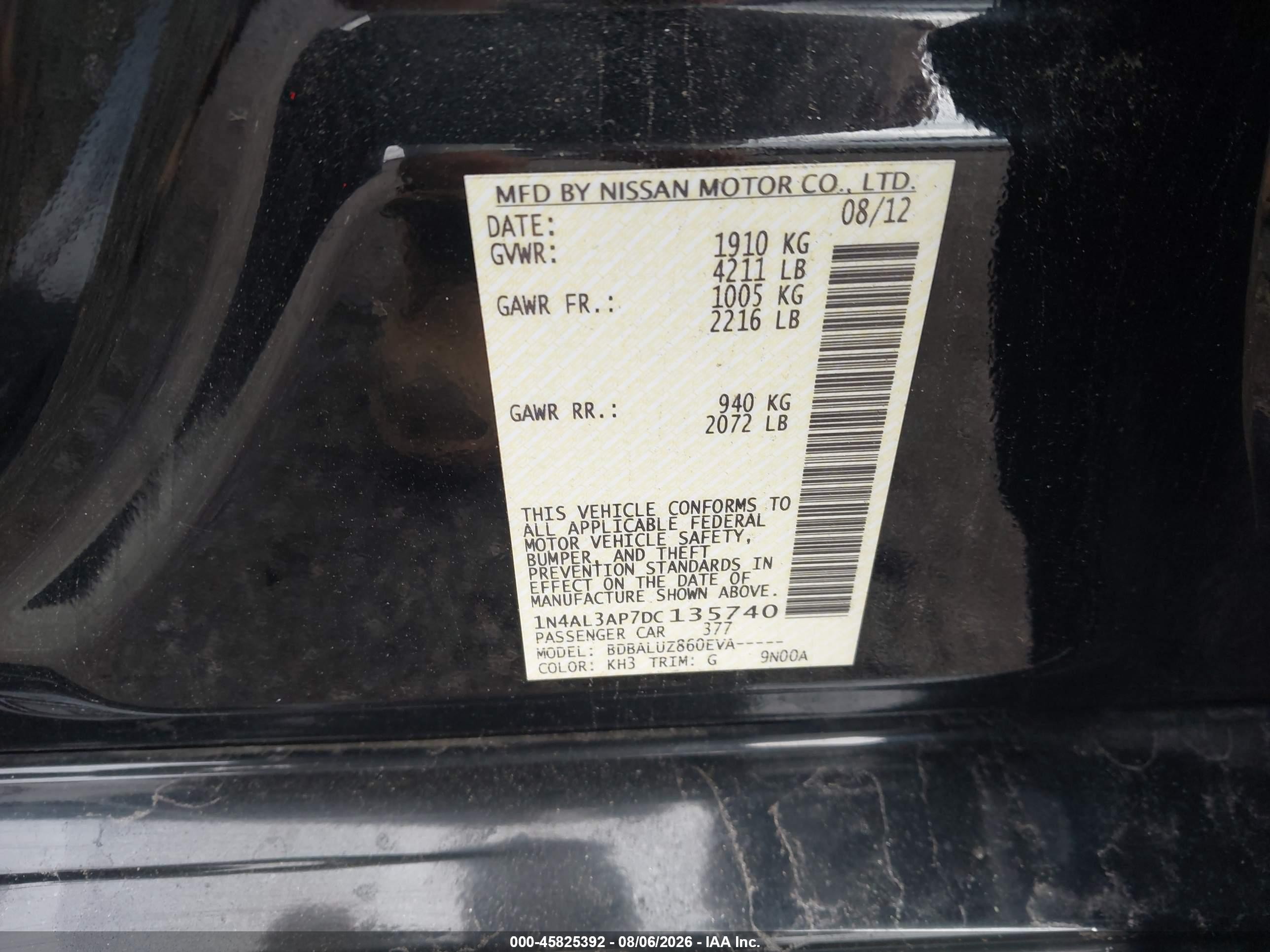 2013 Nissan Altima 2.5 Sv Black vin: 1N4AL3AP7DC135740
