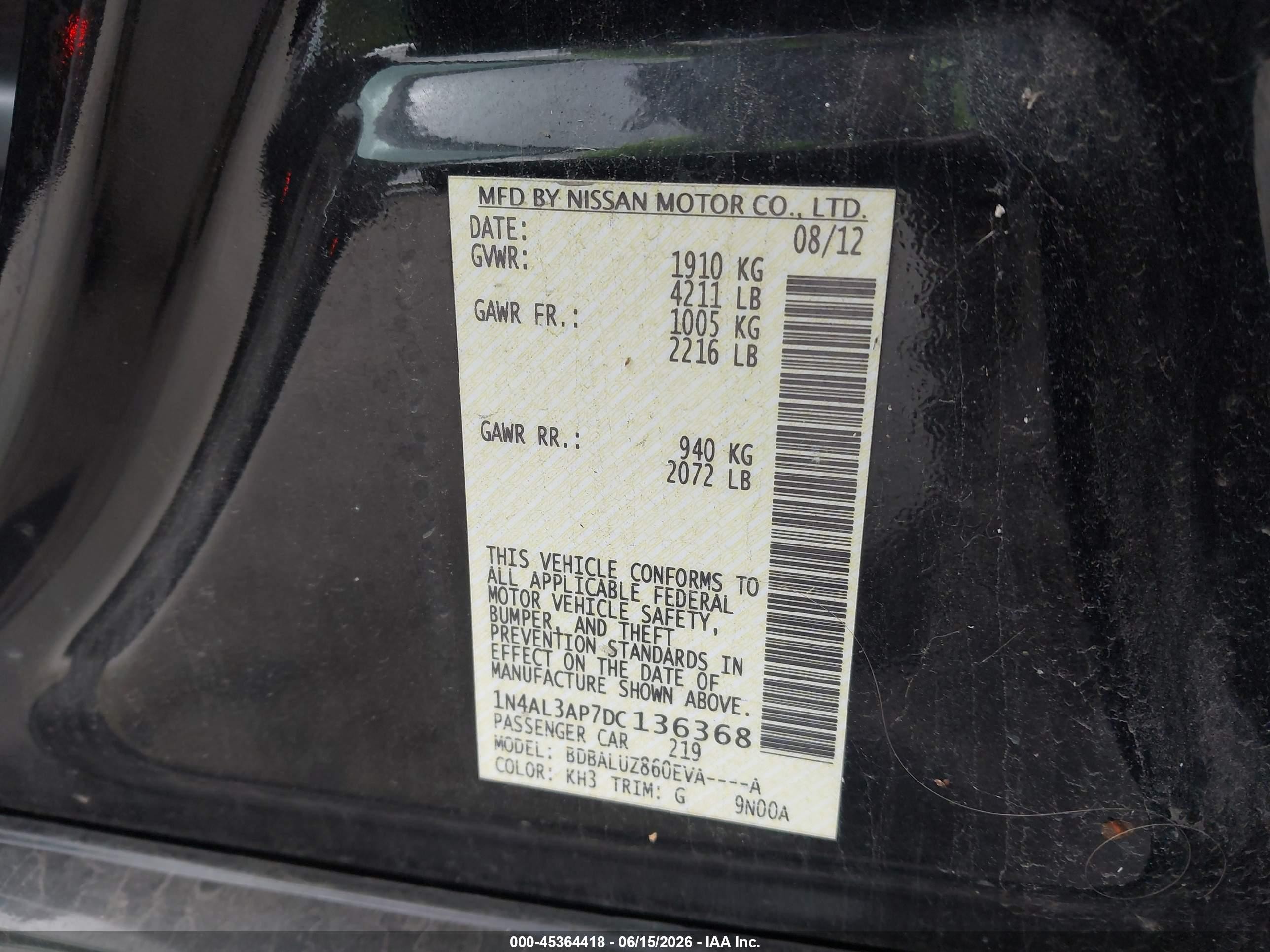 2013 Nissan Altima 2.5 Sv Black vin: 1N4AL3AP7DC136368