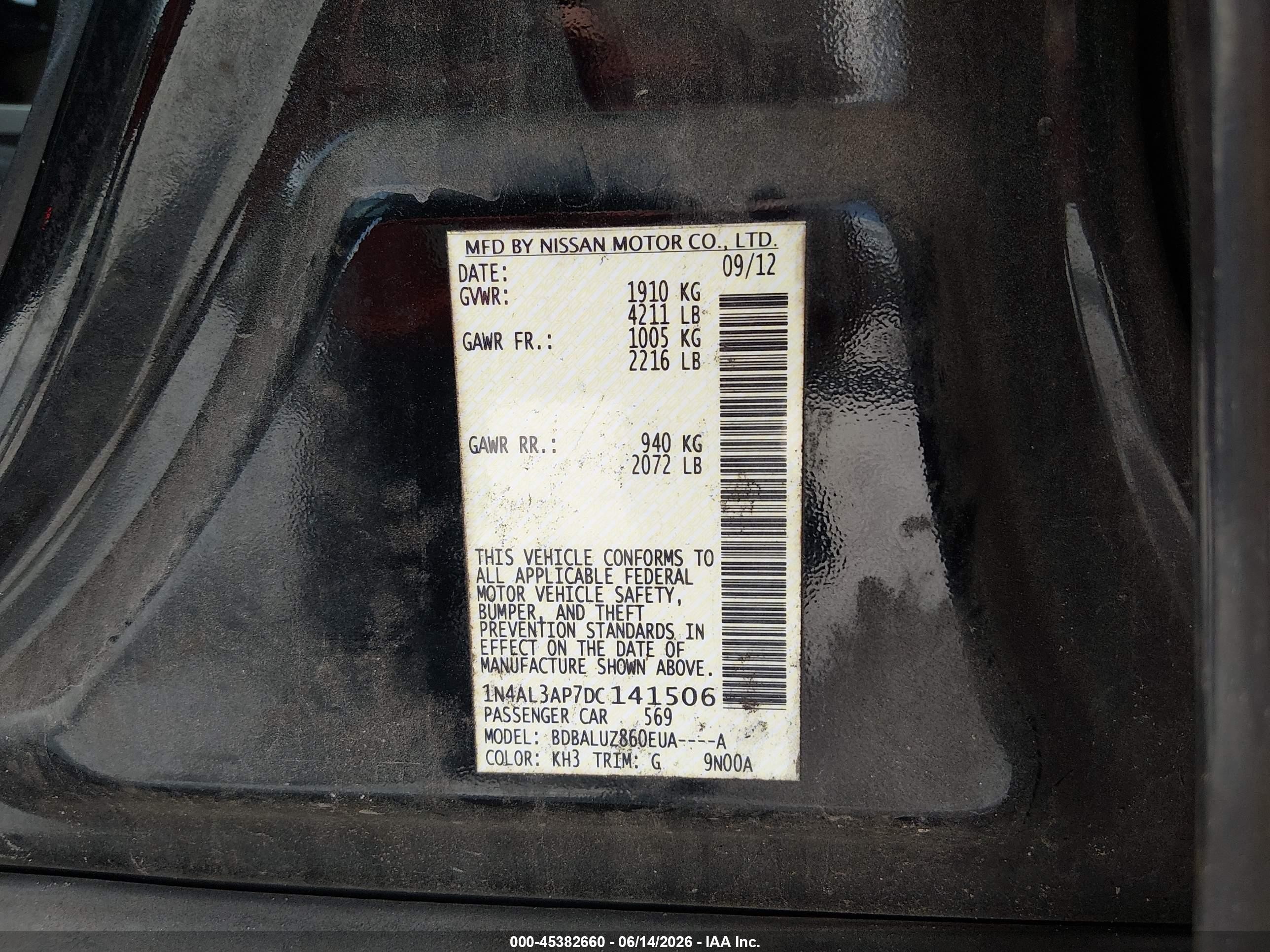 2013 Nissan Altima 2.5 Sv Black vin: 1N4AL3AP7DC141506