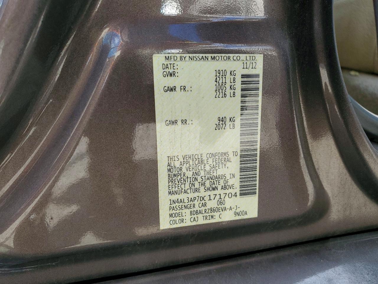 2013 Nissan Altima 2.5 Brown vin: 1N4AL3AP7DC171704