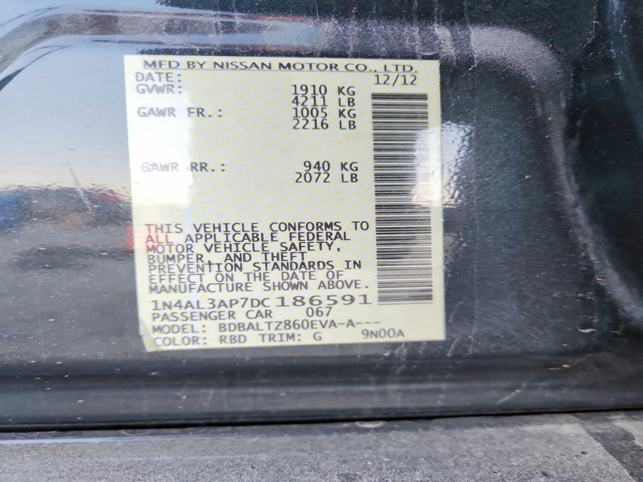 2013 Nissan Altima 2.5 Blue vin: 1N4AL3AP7DC186591