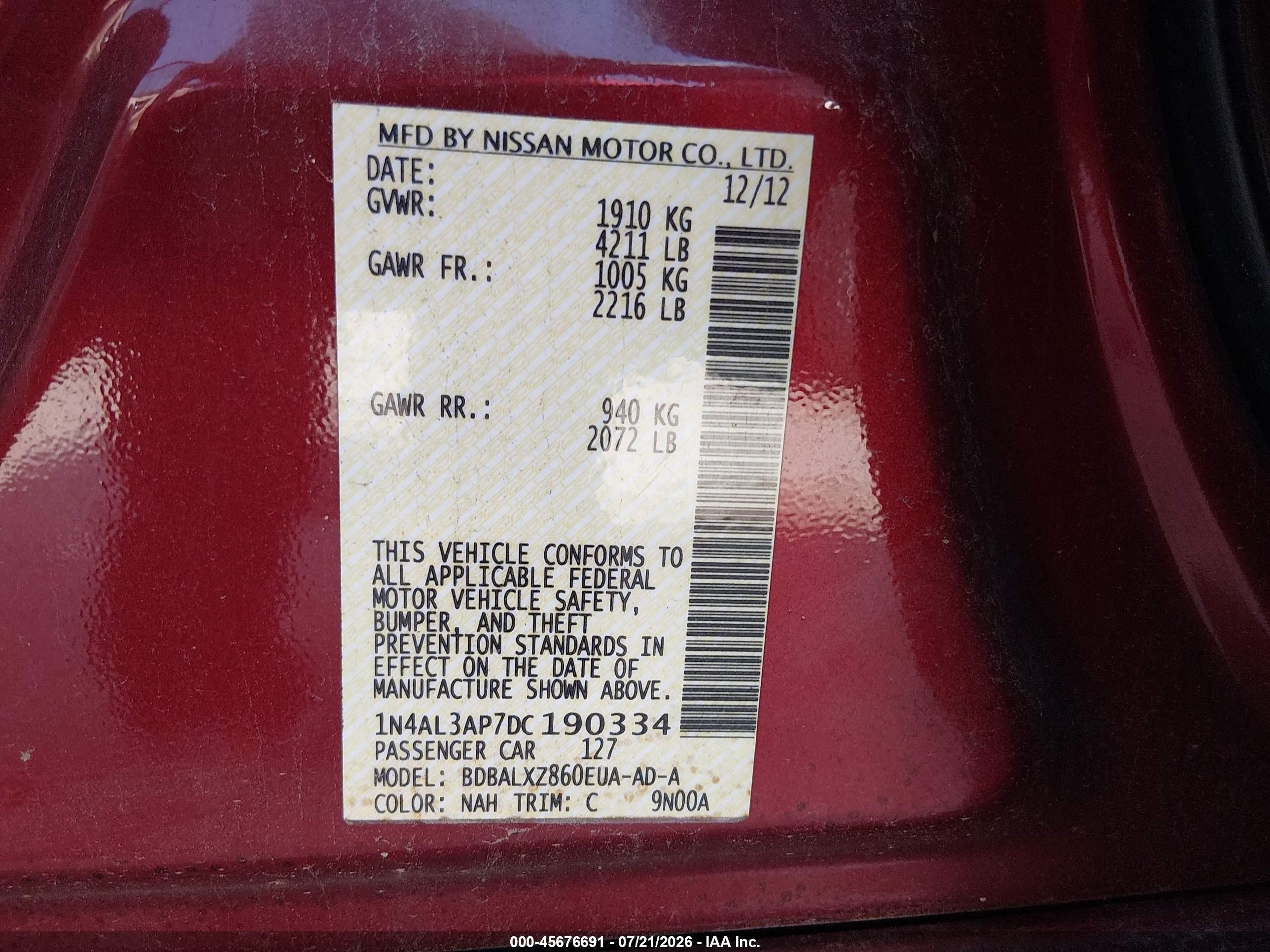 2013 Nissan Altima 2.5 Sl Red vin: 1N4AL3AP7DC190334