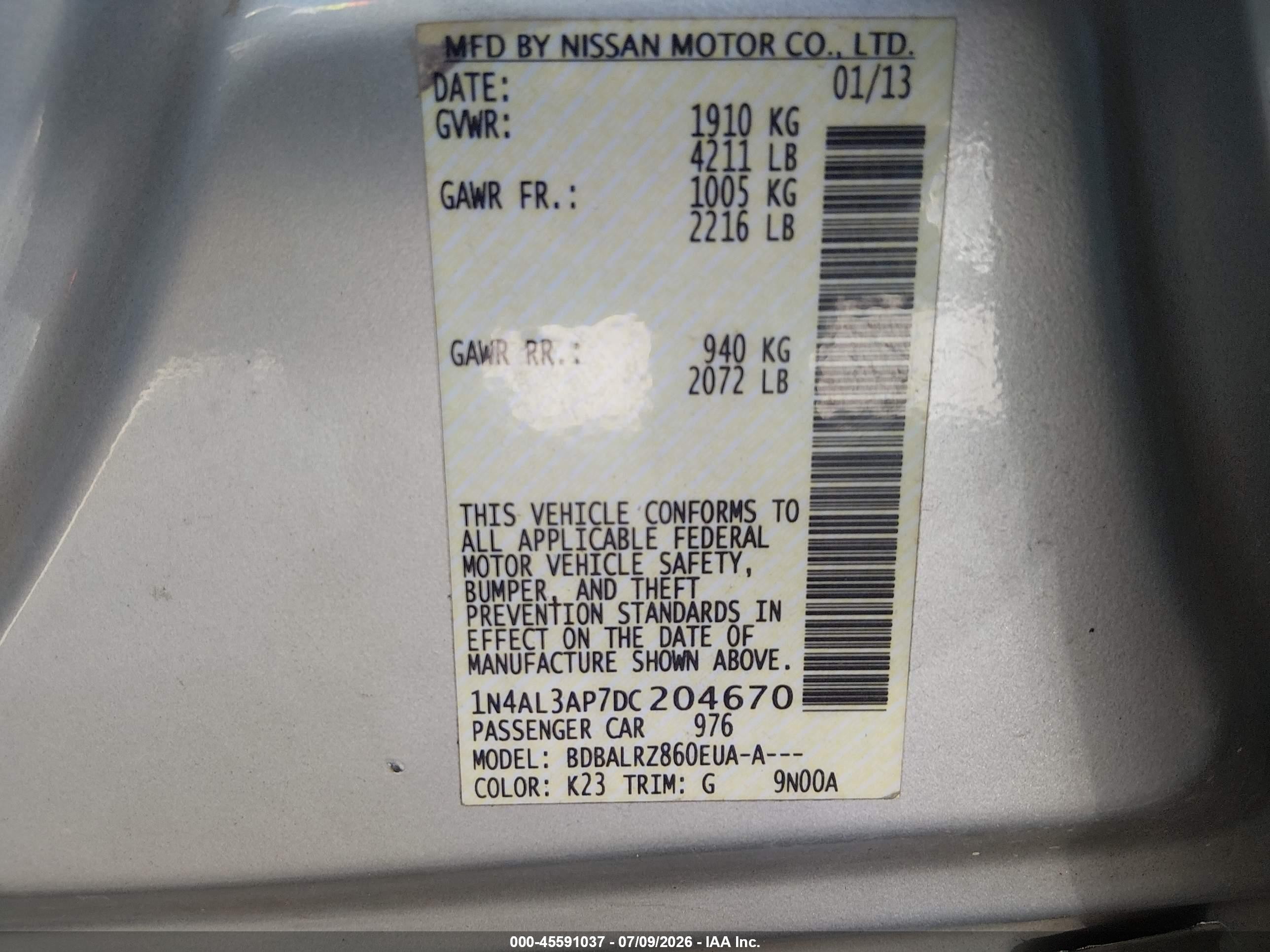 2013 Nissan Altima 2.5 S Silver vin: 1N4AL3AP7DC204670