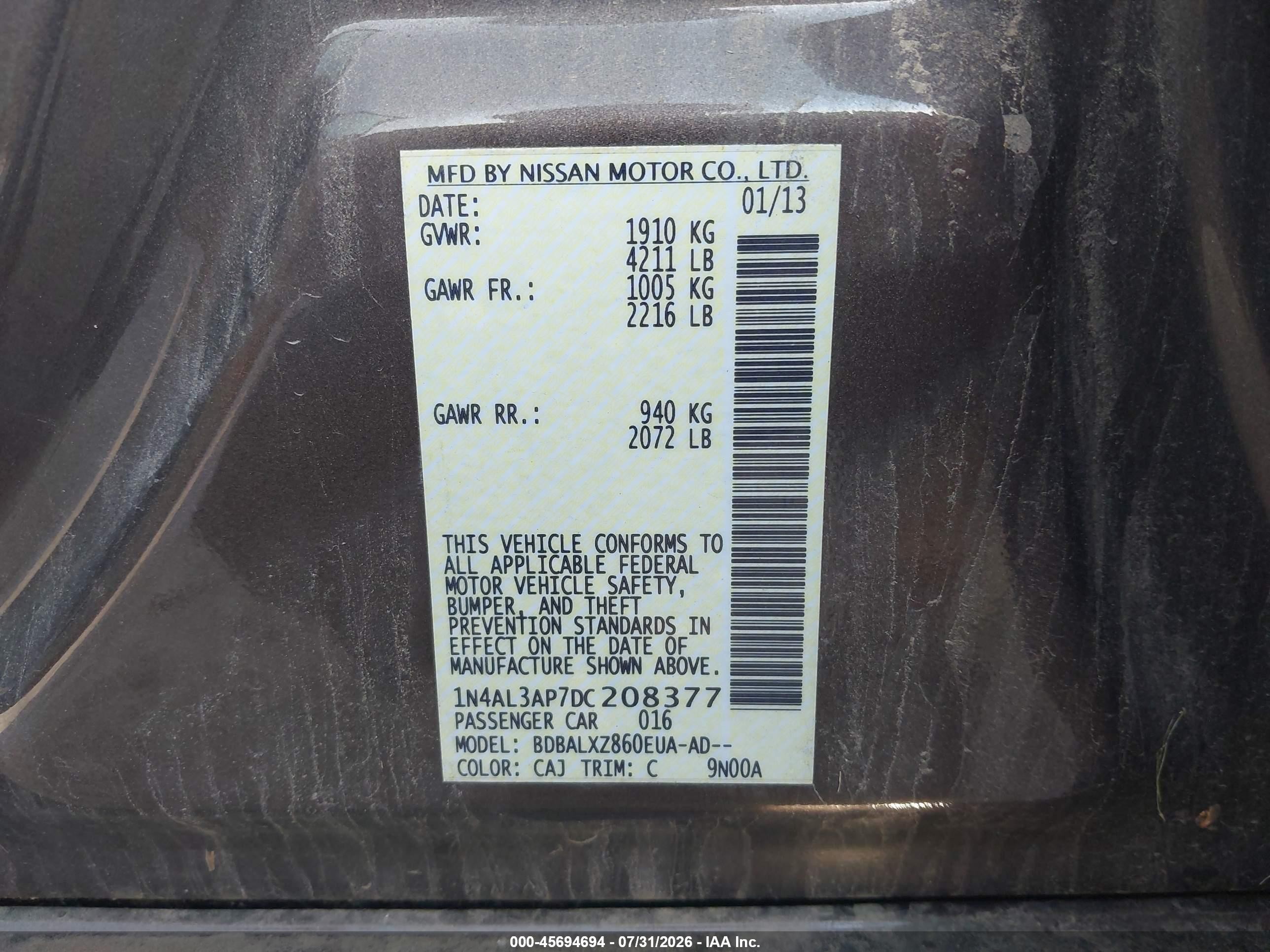 2013 Nissan Altima 2.5 Sl Brown vin: 1N4AL3AP7DC208377