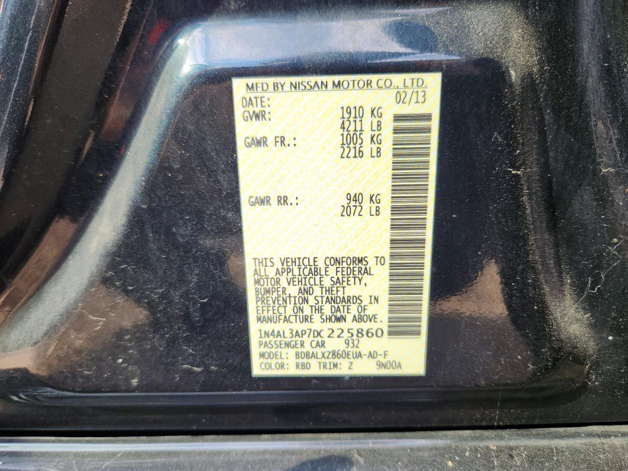2013 Nissan Altima 2.5 Blue vin: 1N4AL3AP7DC225860