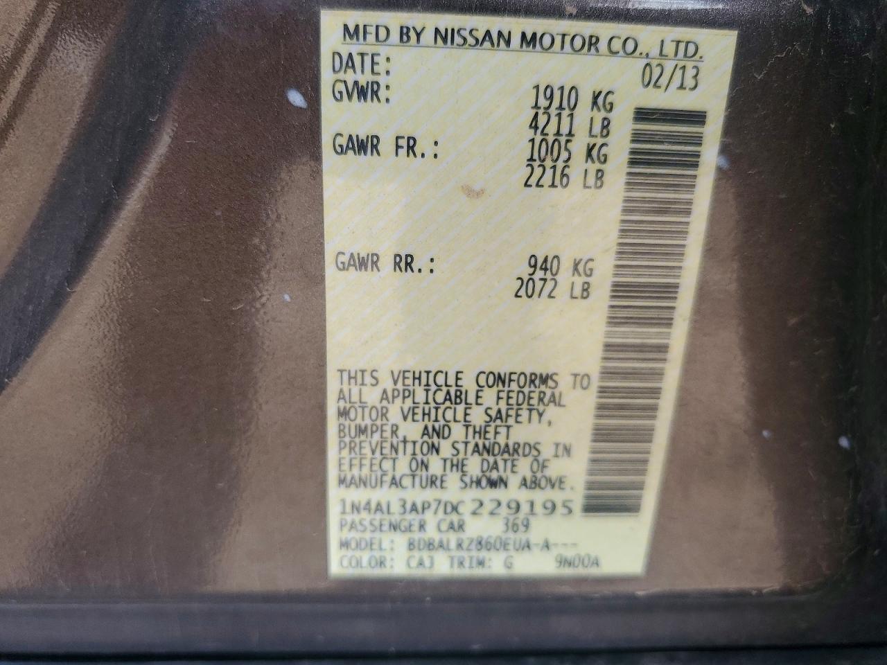 2013 Nissan Altima 2.5 Brown vin: 1N4AL3AP7DC229195
