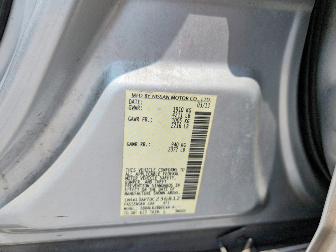 2013 Nissan Altima 2.5 Серебряный vin: 1N4AL3AP7DC236812