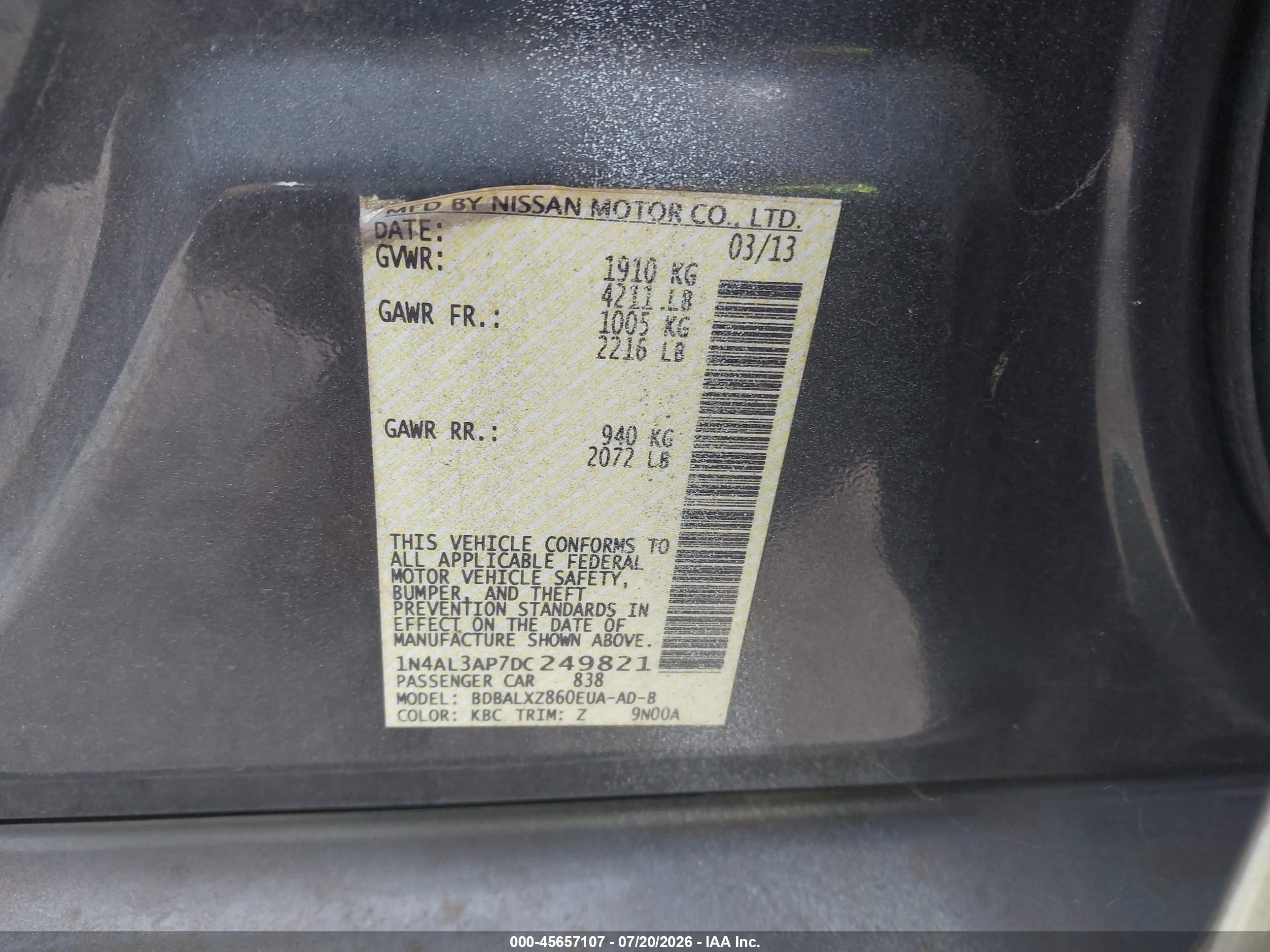 2013 Nissan Altima 2.5 Sl White vin: 1N4AL3AP7DC249821