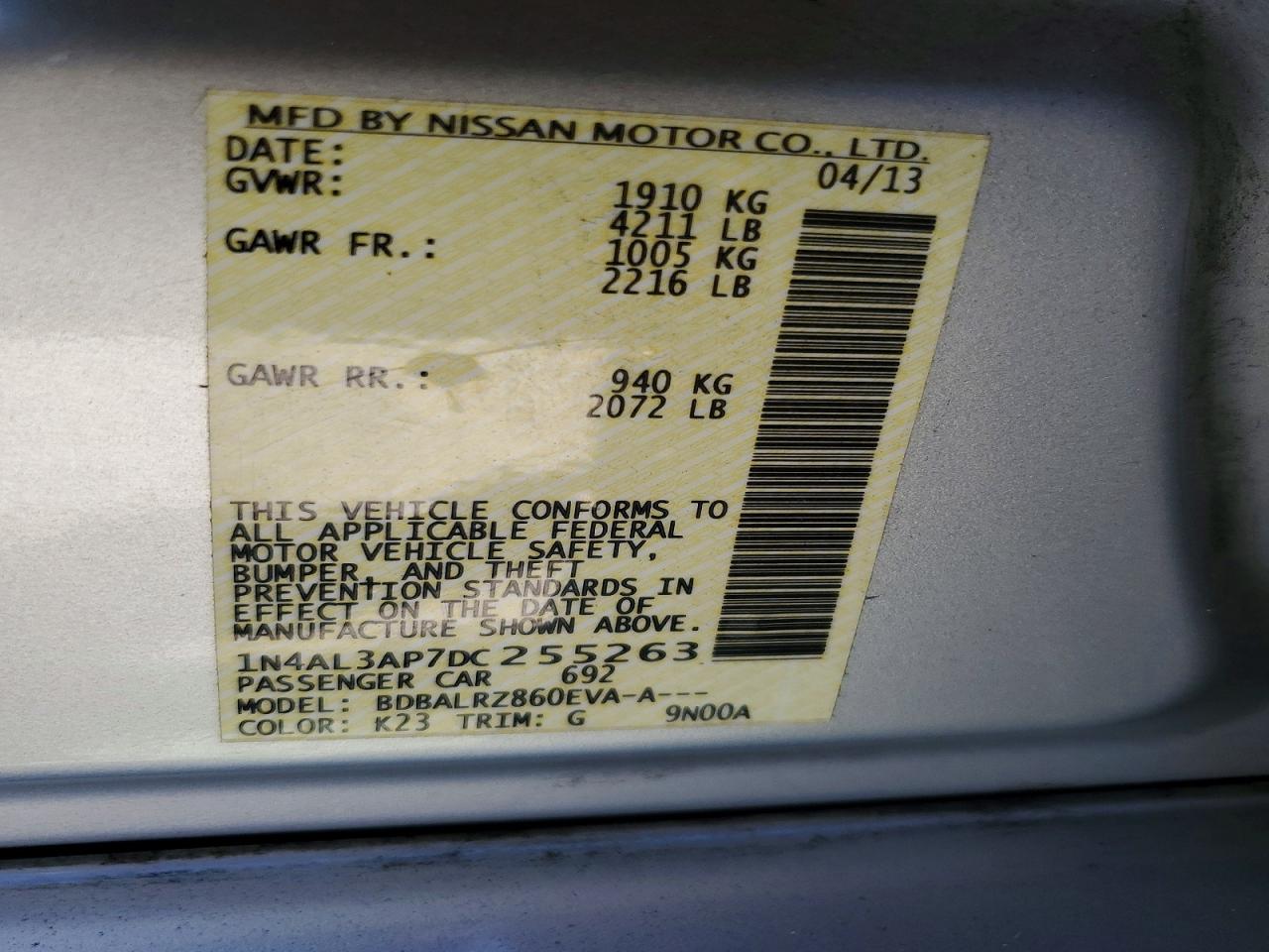 2013 Nissan Altima 2.5 Silver vin: 1N4AL3AP7DC255263