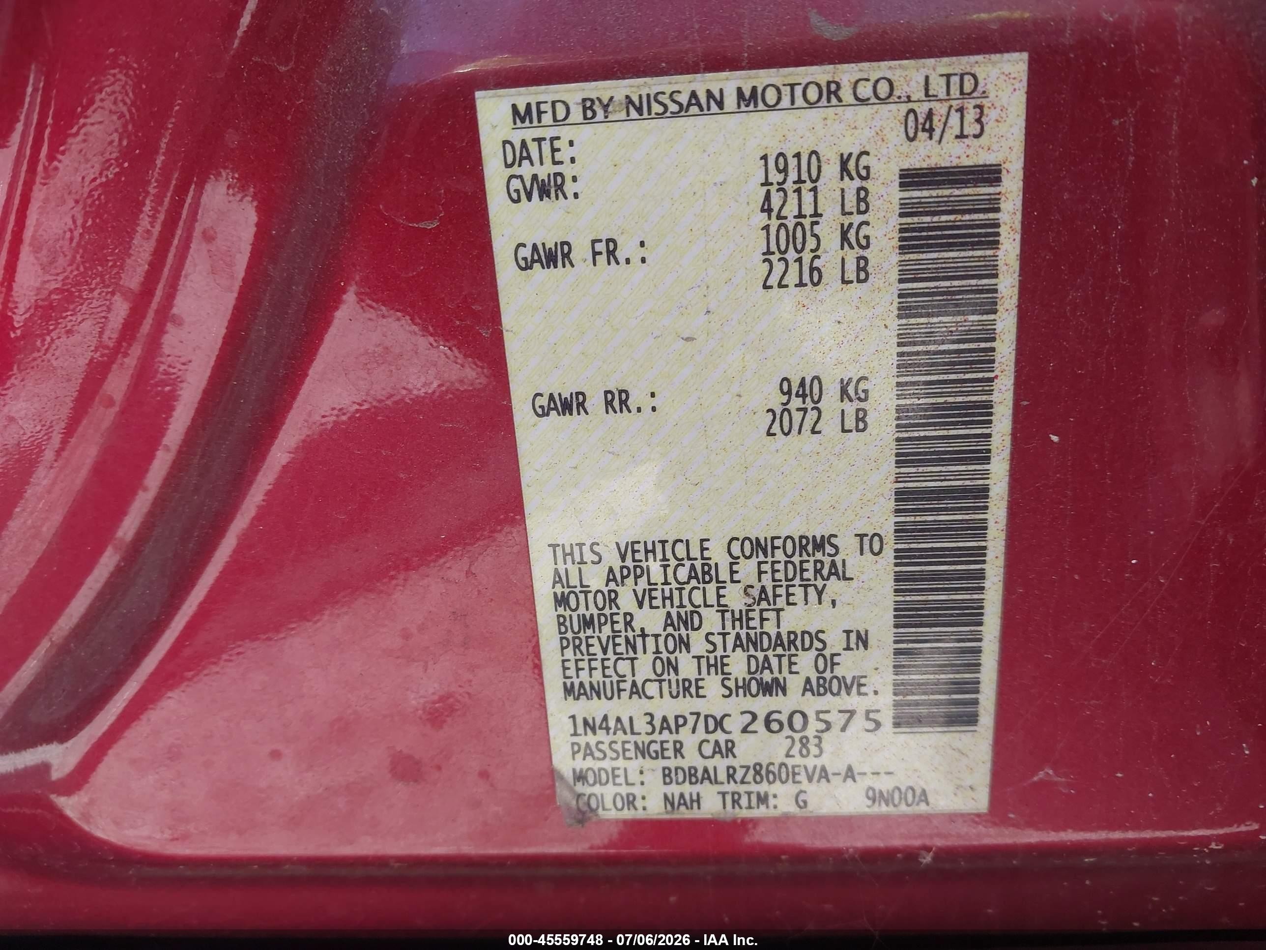 2013 Nissan Altima 2.5 S Red vin: 1N4AL3AP7DC260575