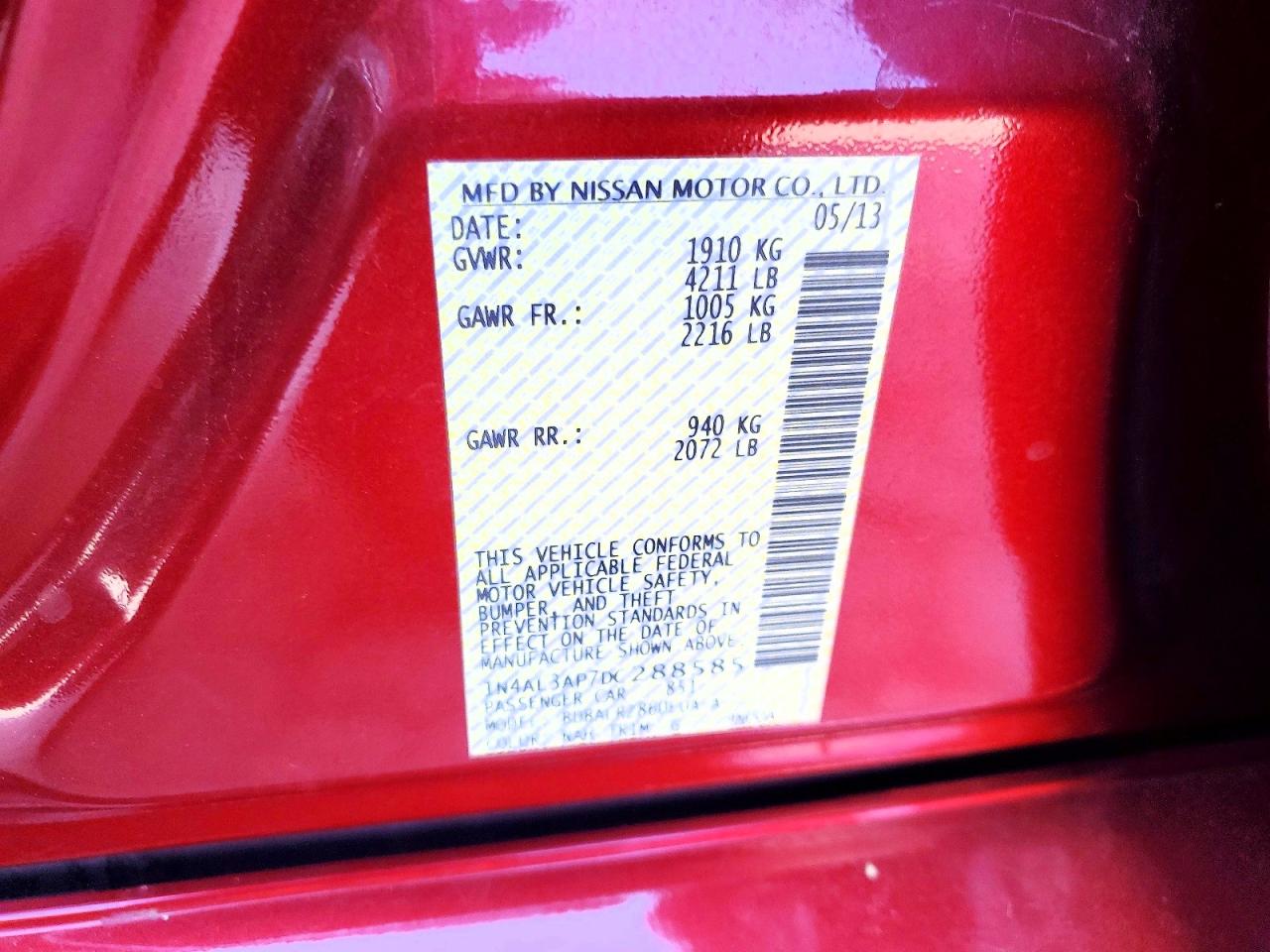 2013 Nissan Altima 2.5 Red vin: 1N4AL3AP7DC288585