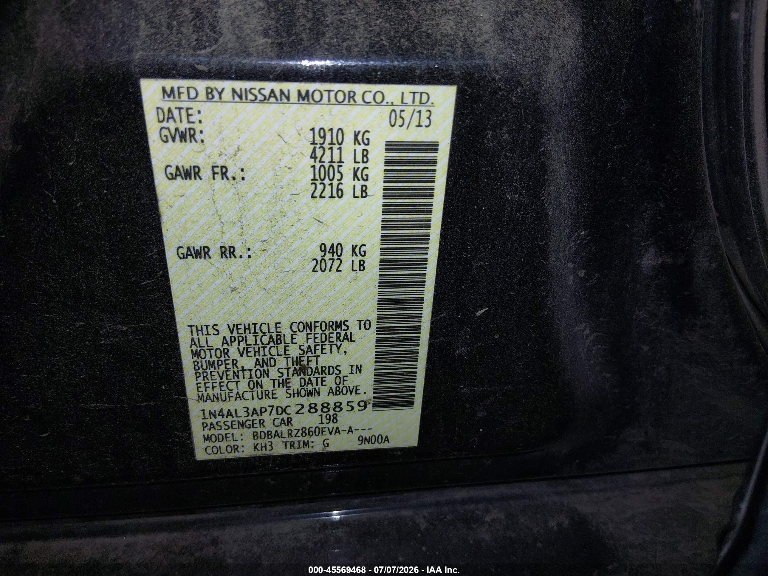 2013 Nissan Altima 2.5 S Black vin: 1N4AL3AP7DC288859