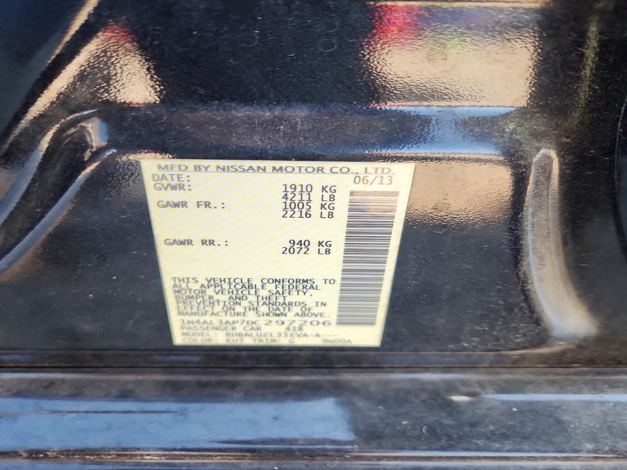 2013 Nissan Altima 2.5 Black vin: 1N4AL3AP7DC297206