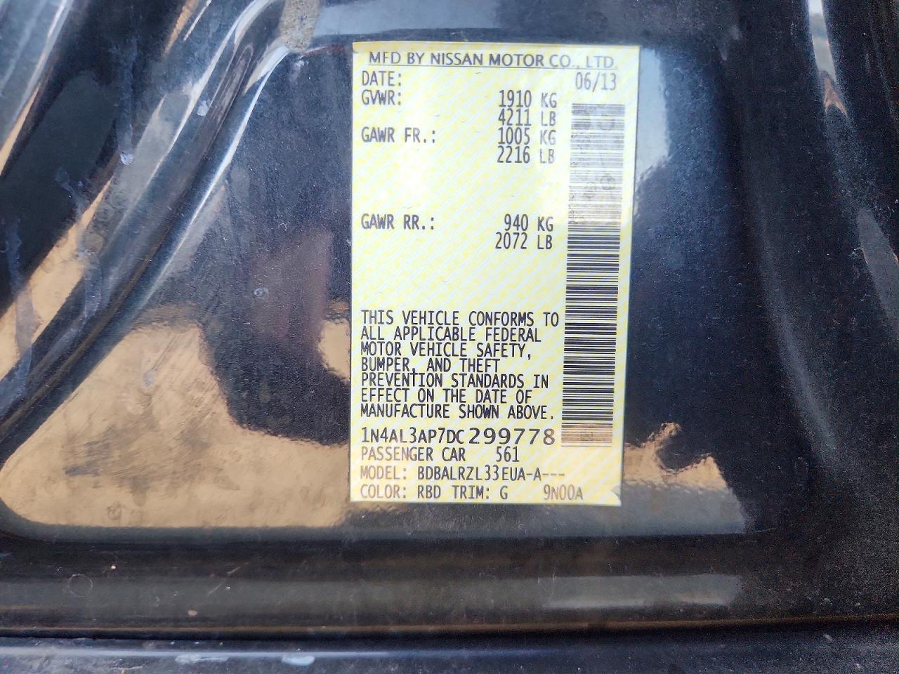 2013 Nissan Altima 2.5 Black vin: 1N4AL3AP7DC299778