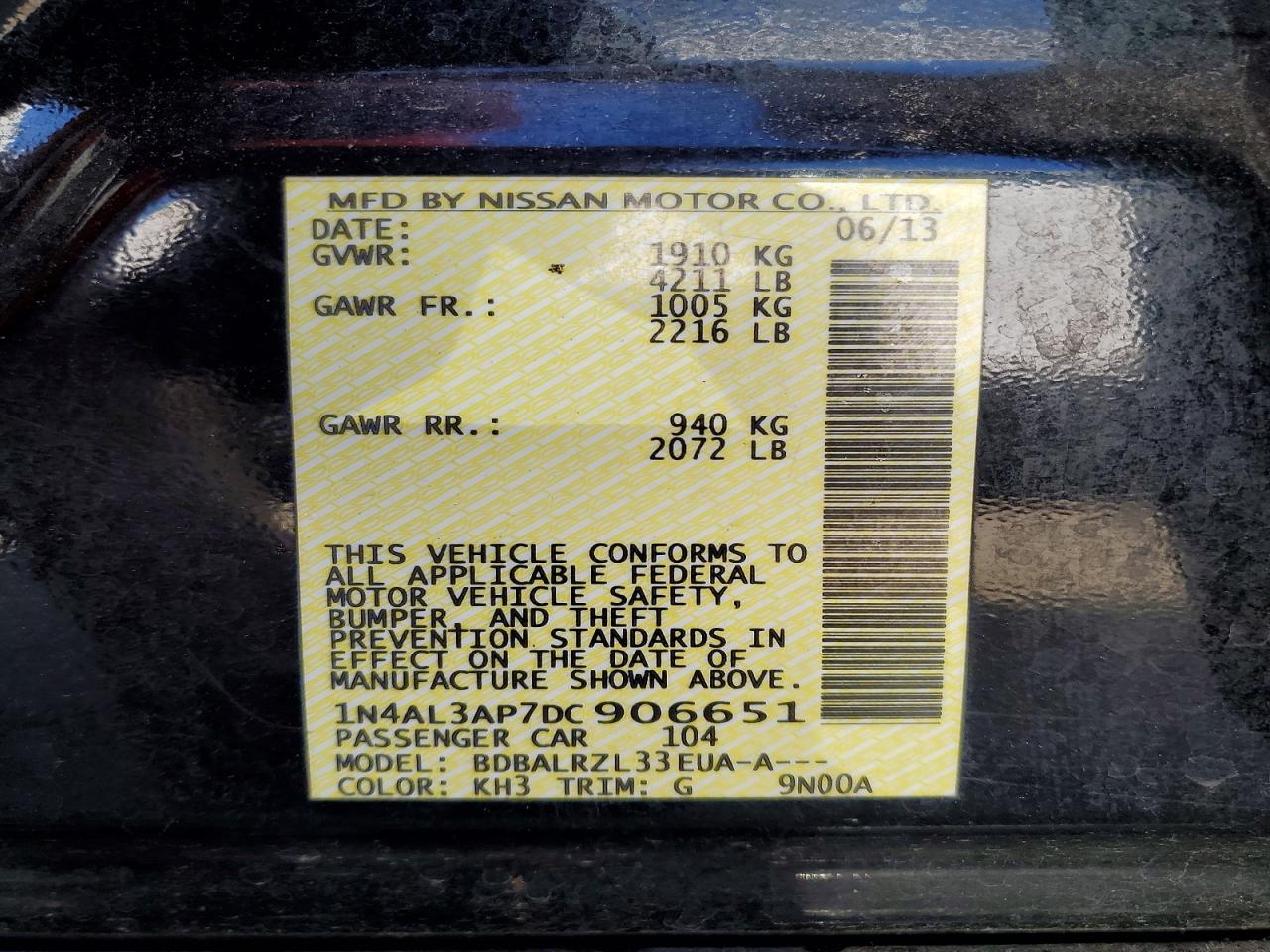 2013 Nissan Altima 2.5 Черный vin: 1N4AL3AP7DC906651