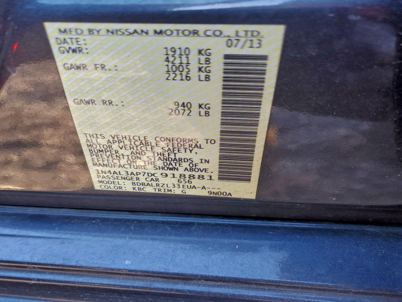 2013 Nissan Altima 2.5 Gray vin: 1N4AL3AP7DC918881