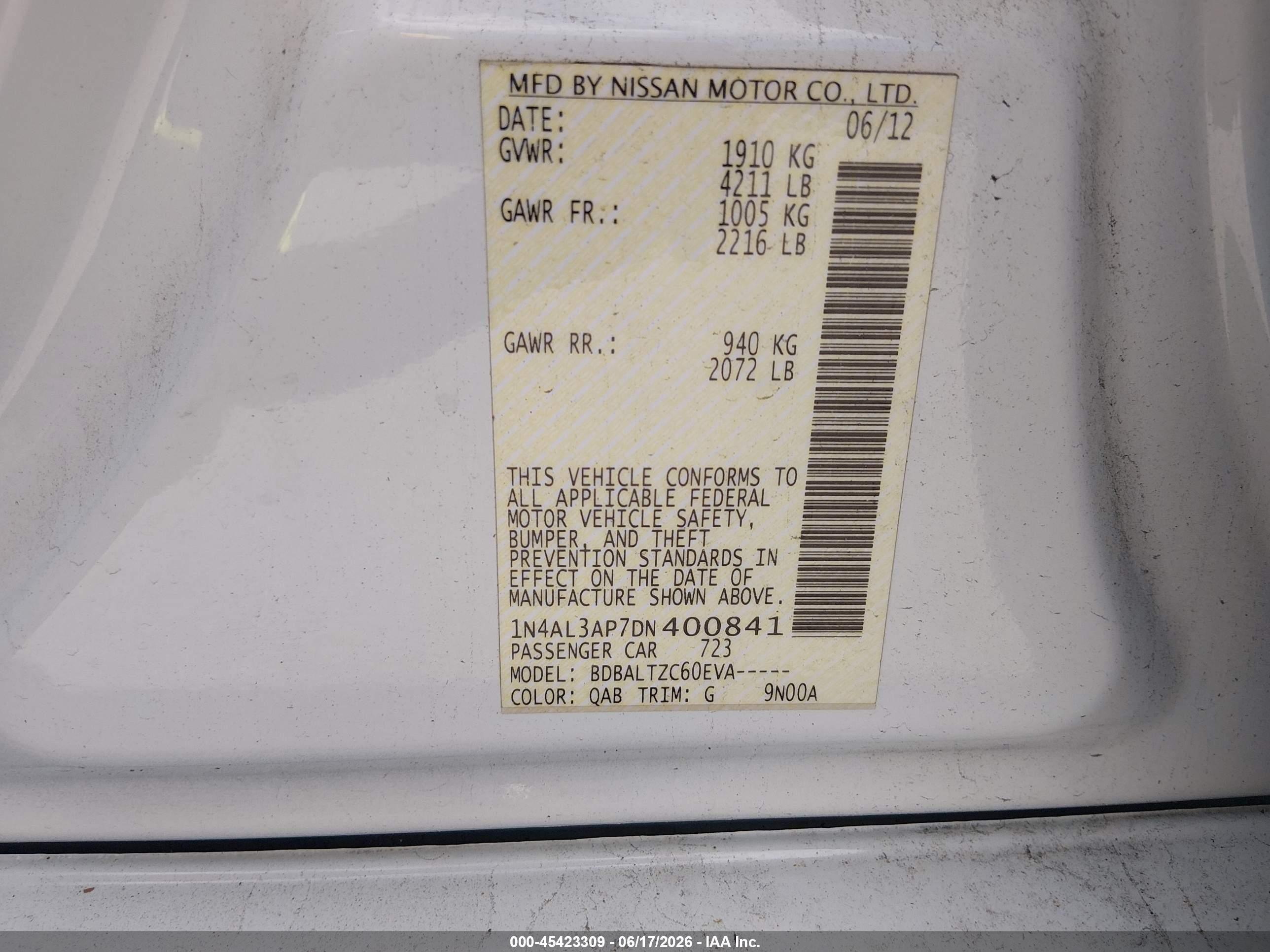 2013 Nissan Altima 2.5 Sv White vin: 1N4AL3AP7DN400841
