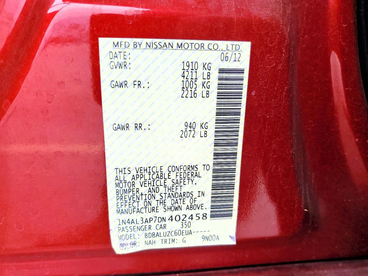 2013 Nissan Altima 2.5 Красный vin: 1N4AL3AP7DN402458