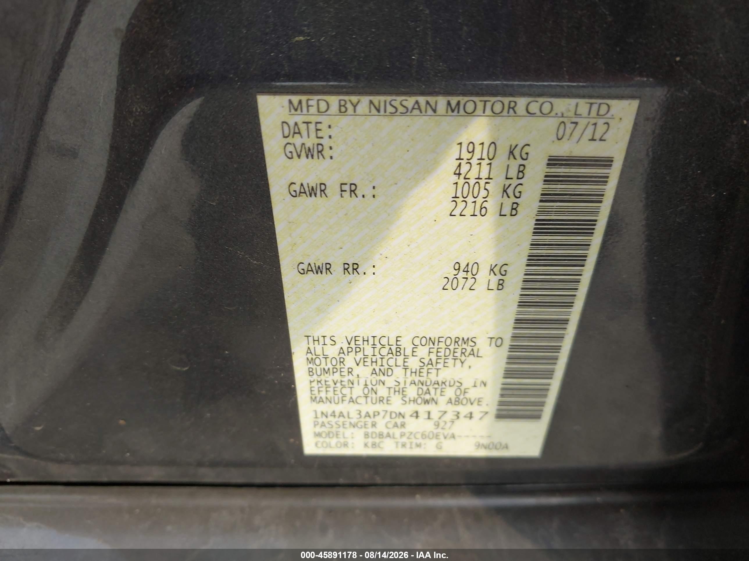 2013 Nissan Altima 2.5 Gray vin: 1N4AL3AP7DN417347