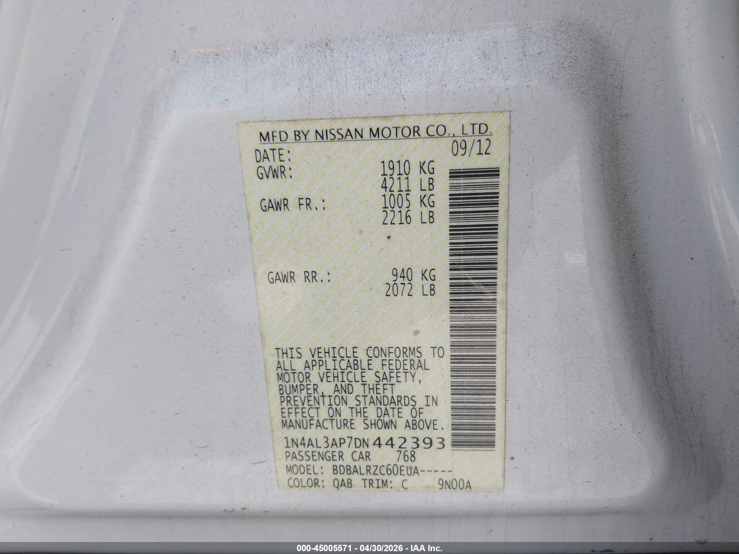 2013 Nissan Altima 2.5 S White vin: 1N4AL3AP7DN442393