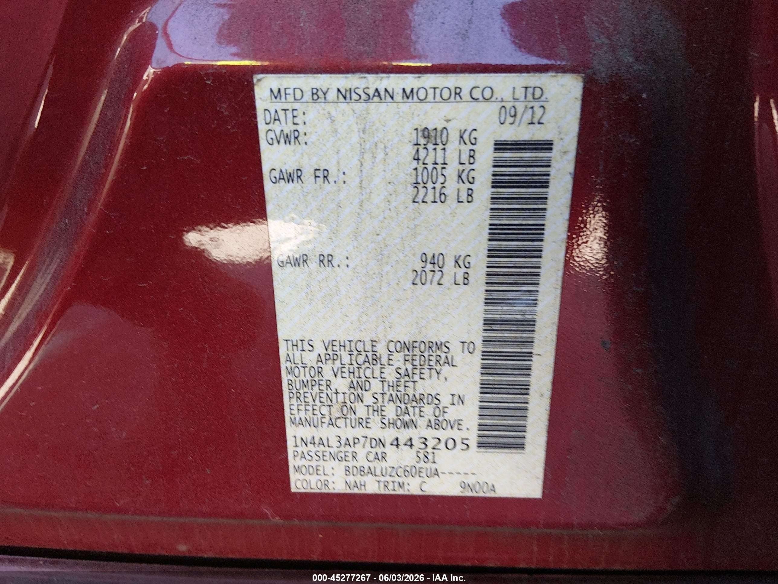 2013 Nissan Altima 2.5 Sv Maroon vin: 1N4AL3AP7DN443205