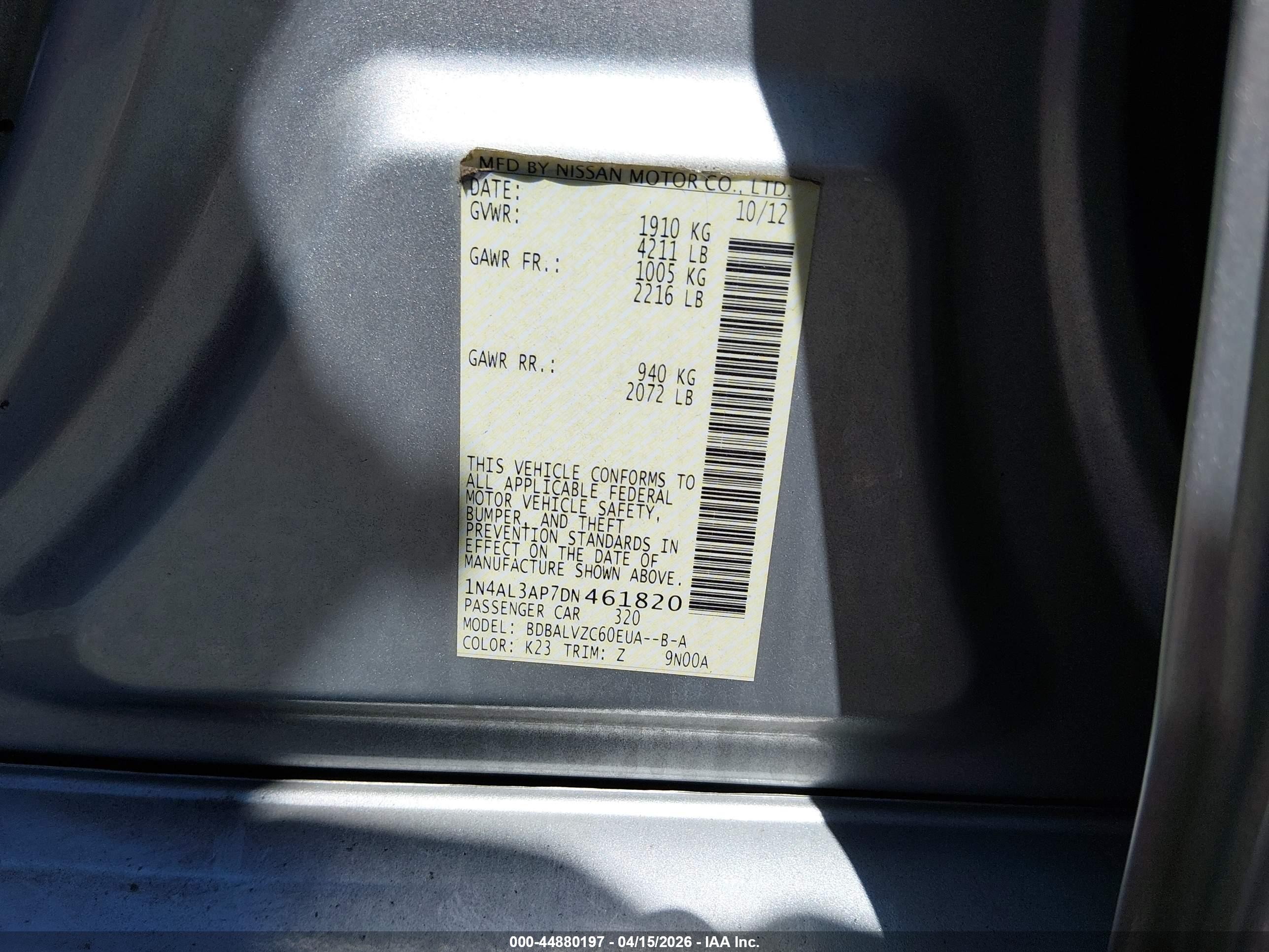 2013 Nissan Altima 2.5 Sl White vin: 1N4AL3AP7DN461820