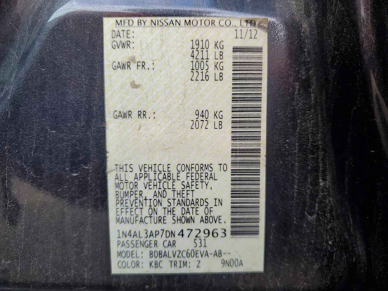 2013 Nissan Altima 2.5 Gray vin: 1N4AL3AP7DN472963