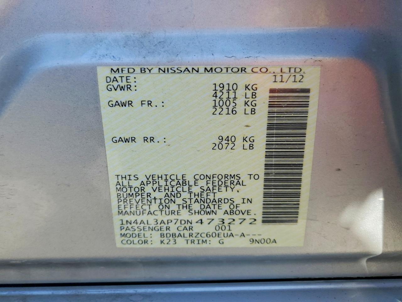 2013 Nissan Altima 2.5 Silver vin: 1N4AL3AP7DN473272