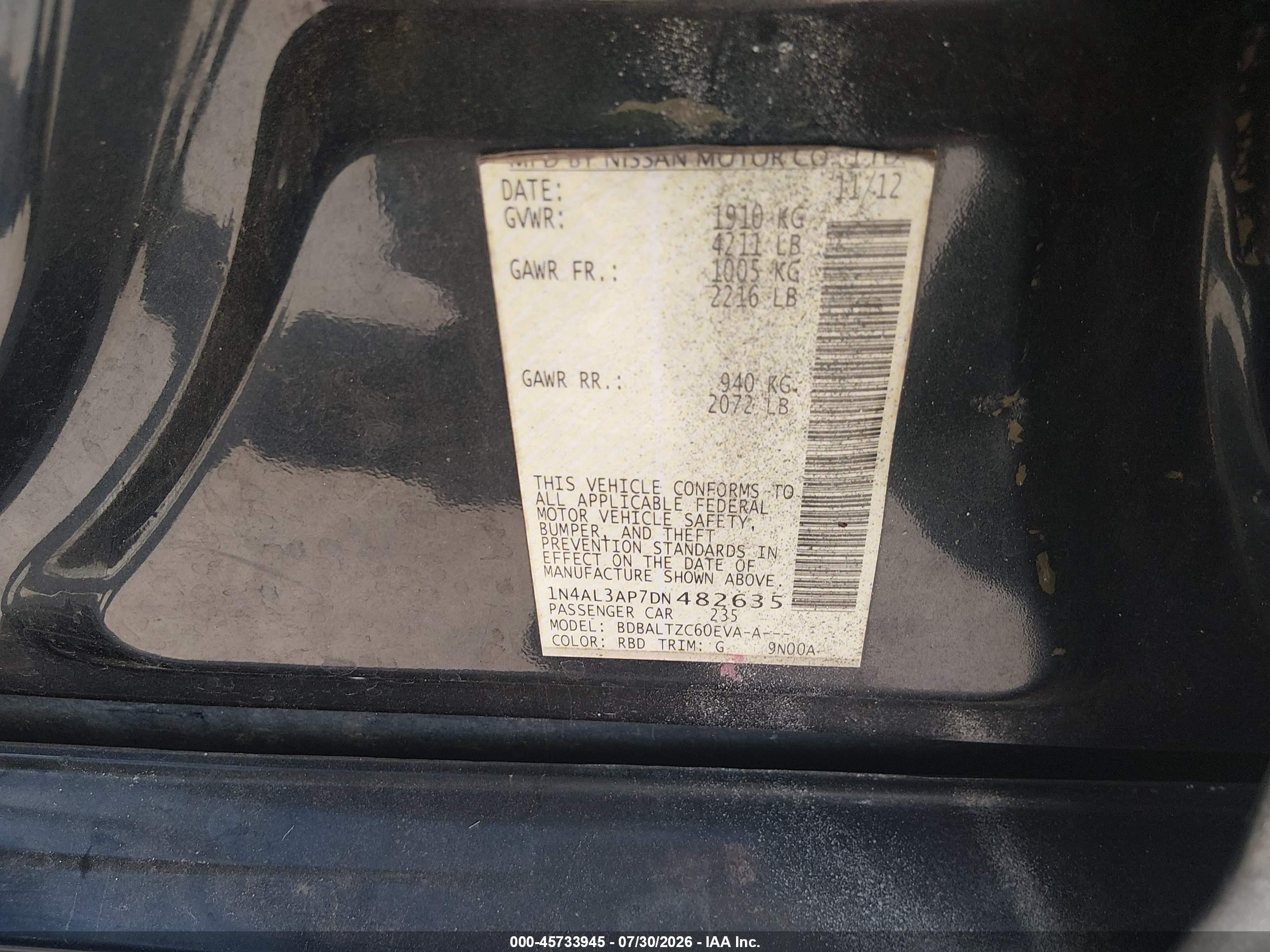 2013 Nissan Altima 2.5 Sv Серый vin: 1N4AL3AP7DN482635