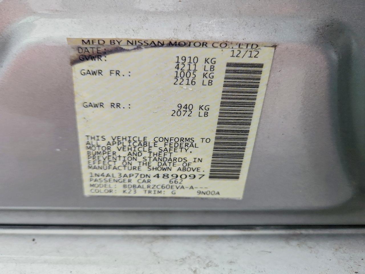2013 Nissan Altima 2.5 Серебряный vin: 1N4AL3AP7DN489097
