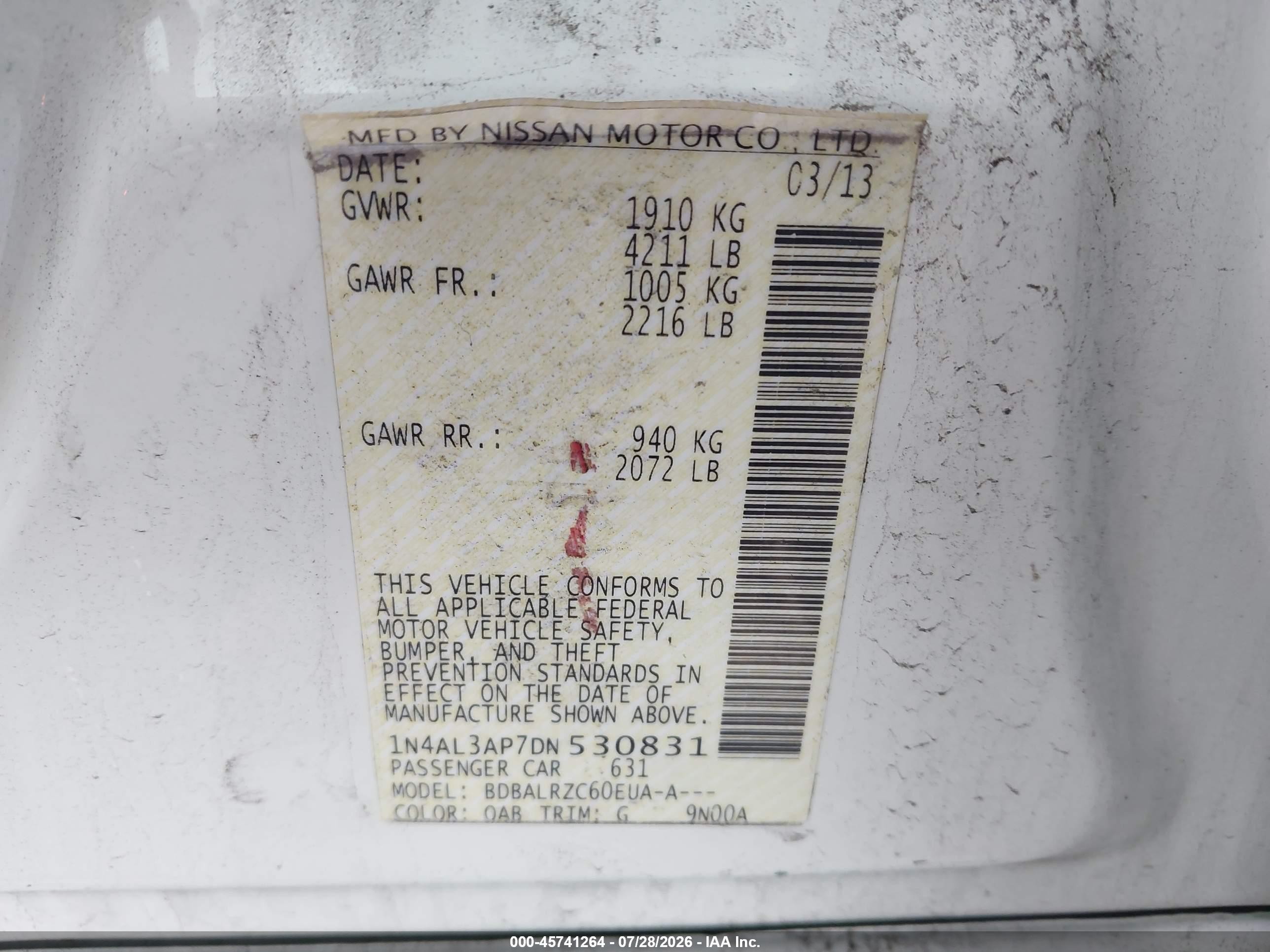 2013 Nissan Altima 2.5 S White vin: 1N4AL3AP7DN530831