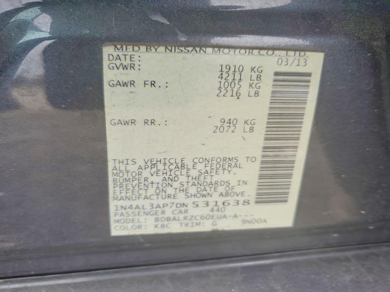 2013 Nissan Altima 2.5 Gray vin: 1N4AL3AP7DN531638