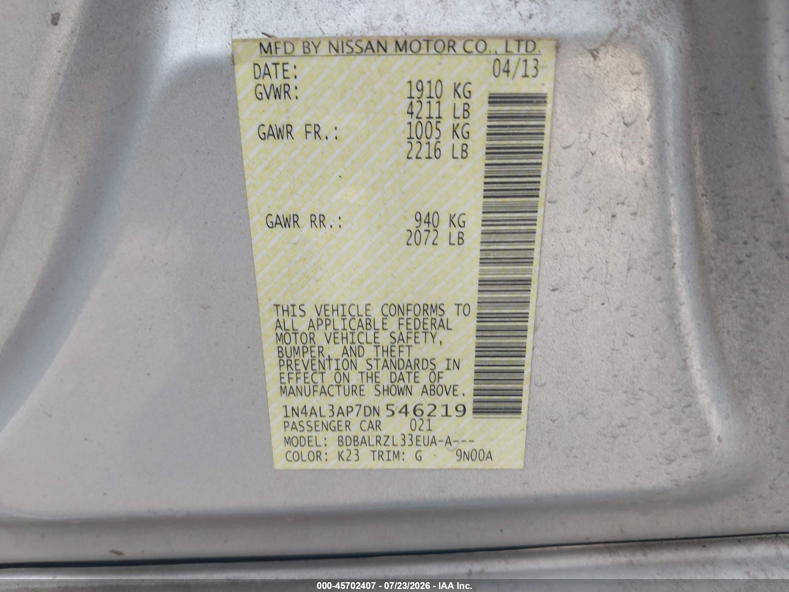 2013 Nissan Altima 2.5 S Silver vin: 1N4AL3AP7DN546219