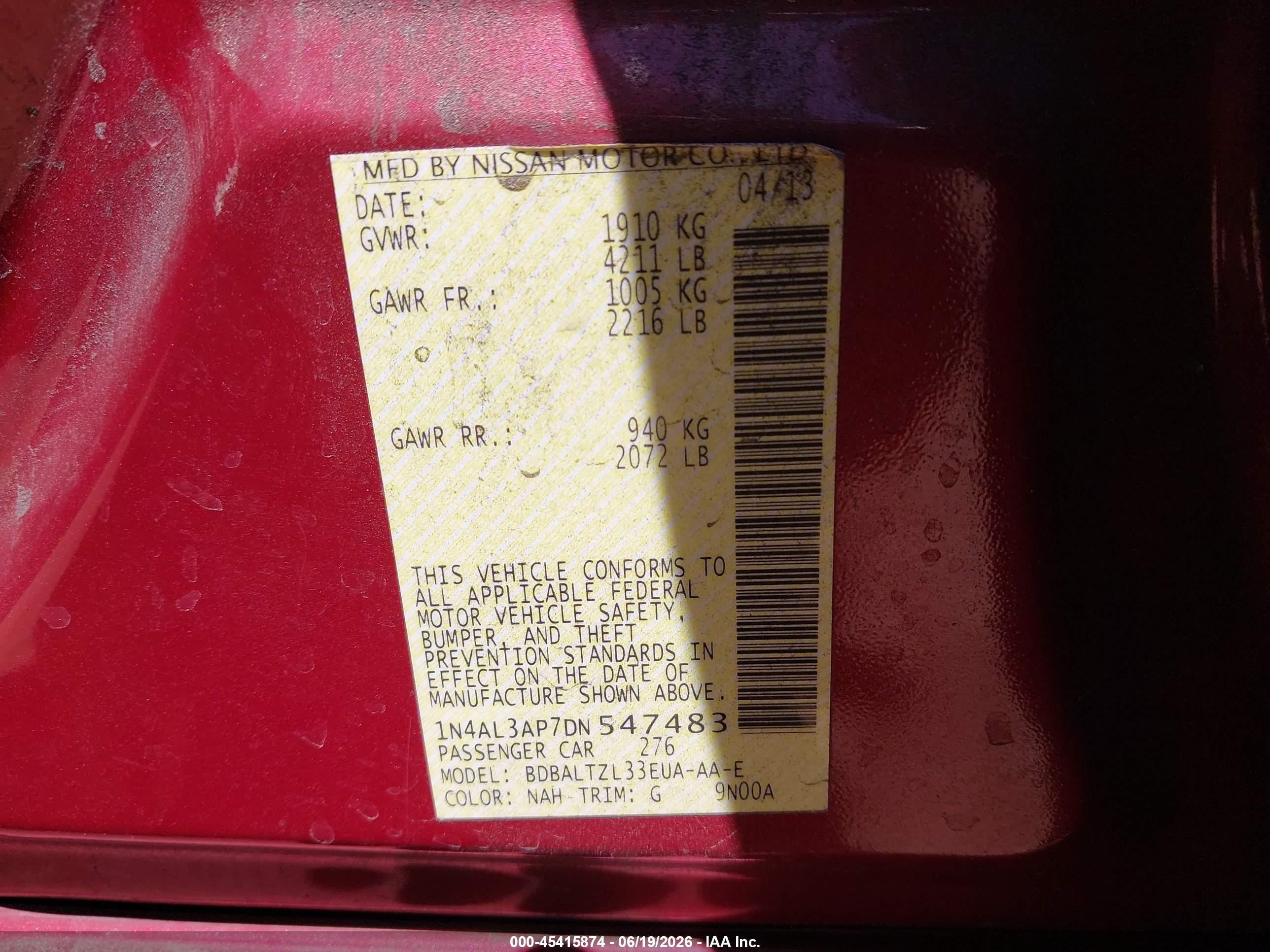 2013 Nissan Altima 2.5 Sv Maroon vin: 1N4AL3AP7DN547483