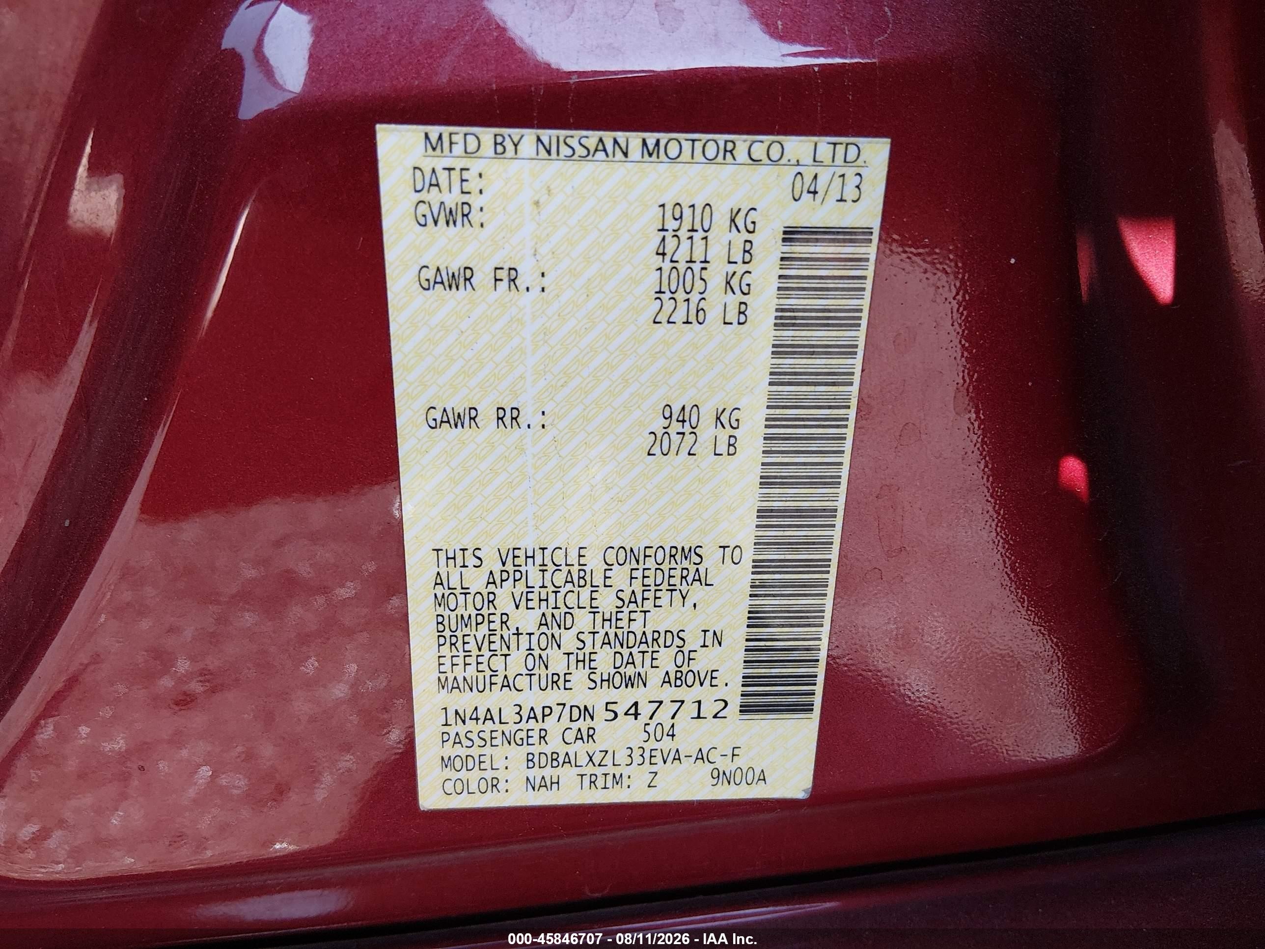 2013 Nissan Altima 2.5 Sl Red vin: 1N4AL3AP7DN547712
