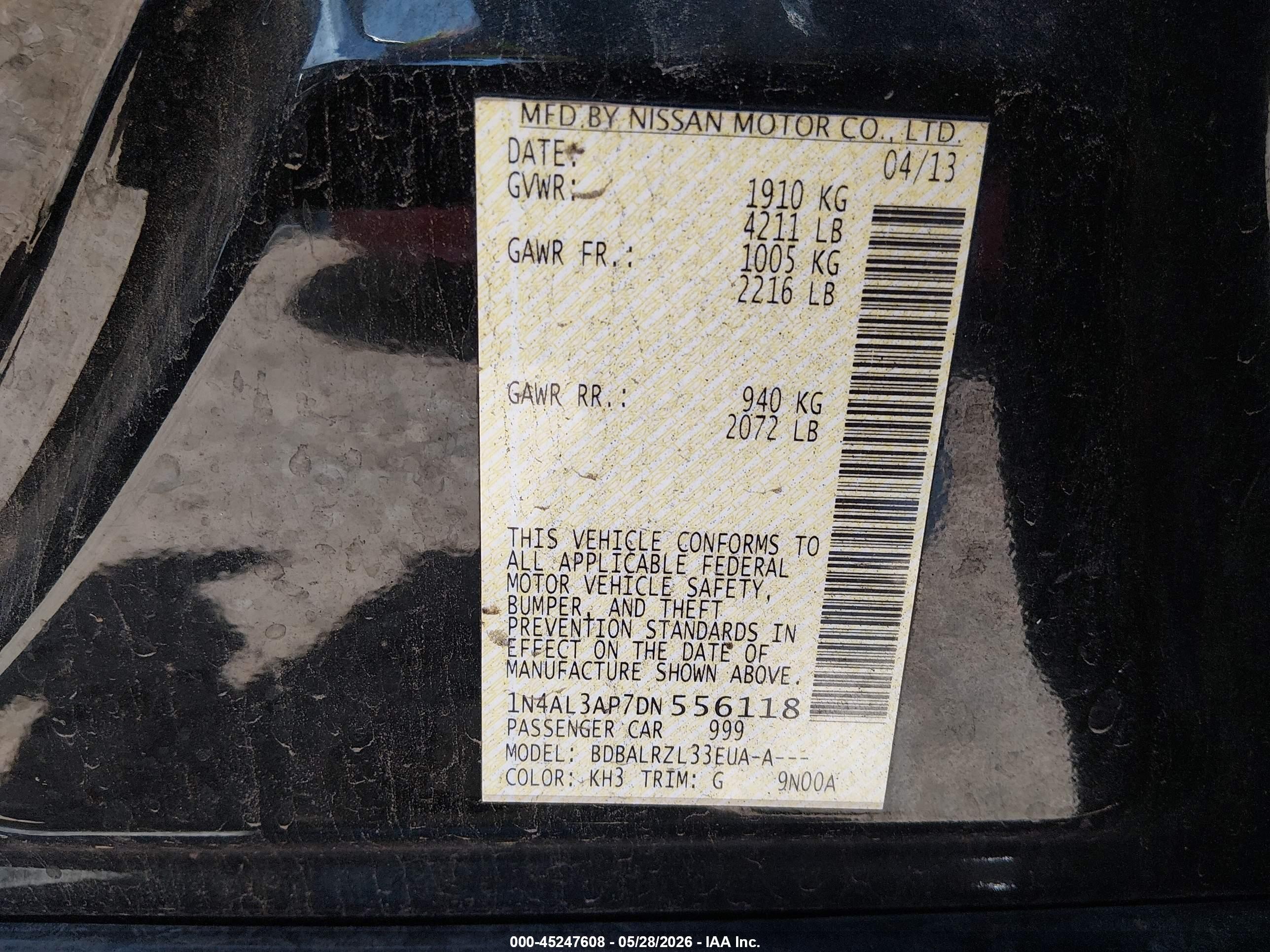 2013 Nissan Altima 2.5 S Черный vin: 1N4AL3AP7DN556118