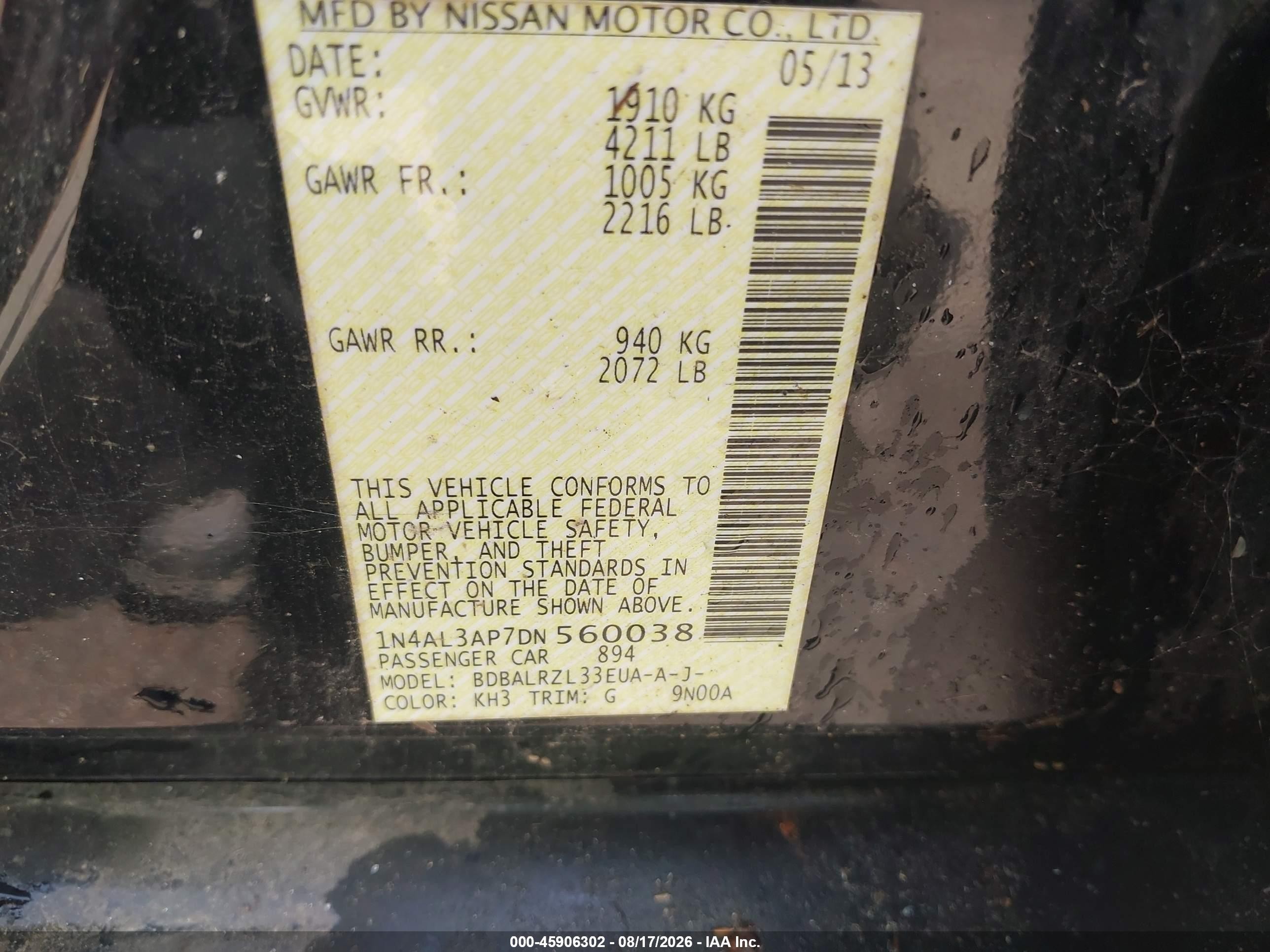 2013 Nissan Altima 2.5 S Black vin: 1N4AL3AP7DN560038