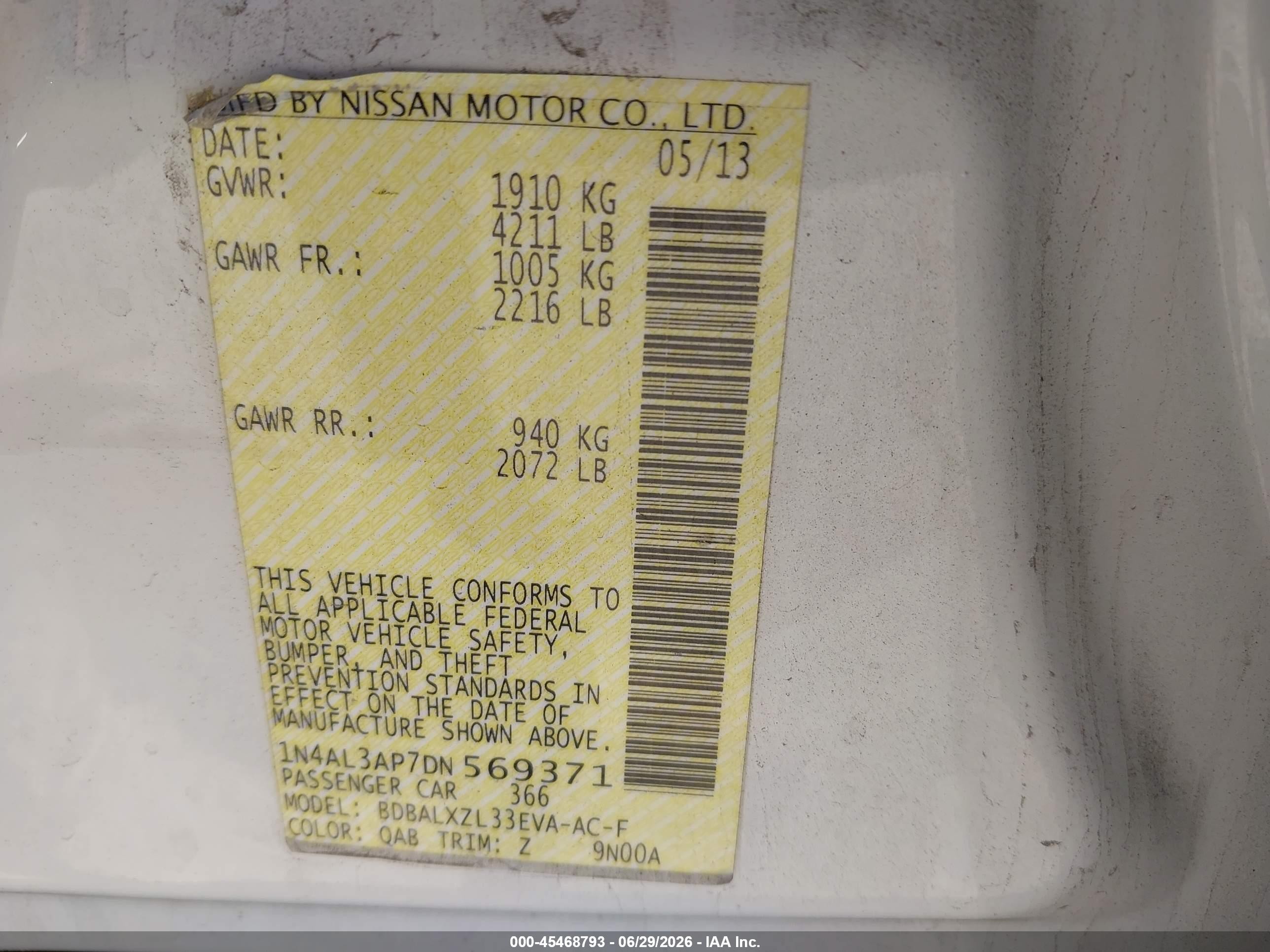 2013 Nissan Altima 2.5 Sl White vin: 1N4AL3AP7DN569371