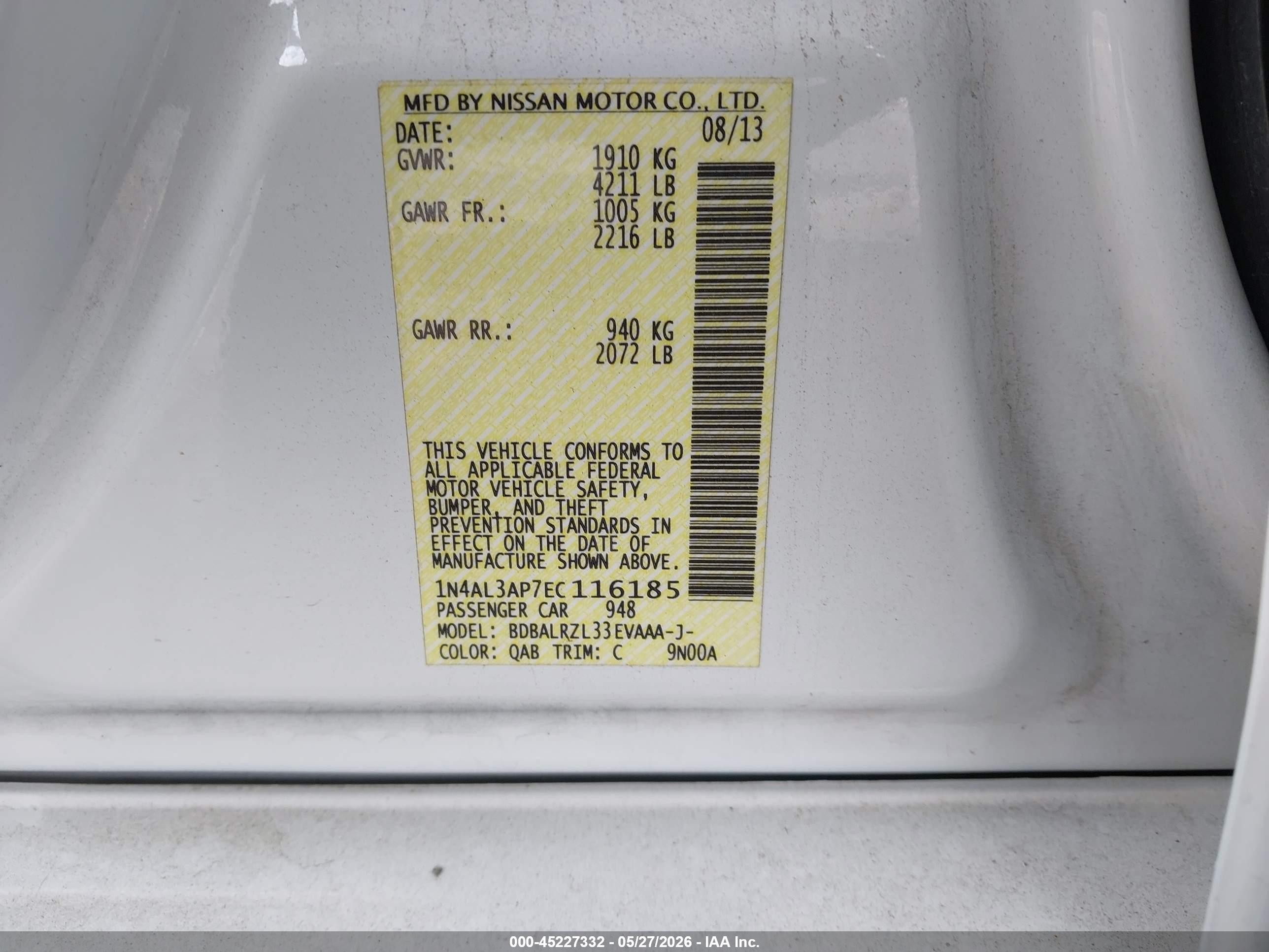 2014 Nissan Altima 2.5 S White vin: 1N4AL3AP7EC116185