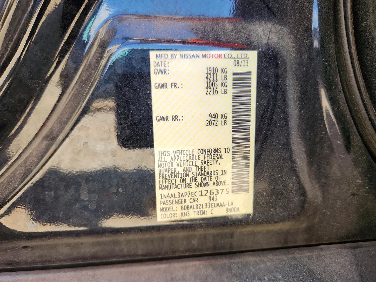 2014 Nissan Altima 2.5 S Black vin: 1N4AL3AP7EC126375