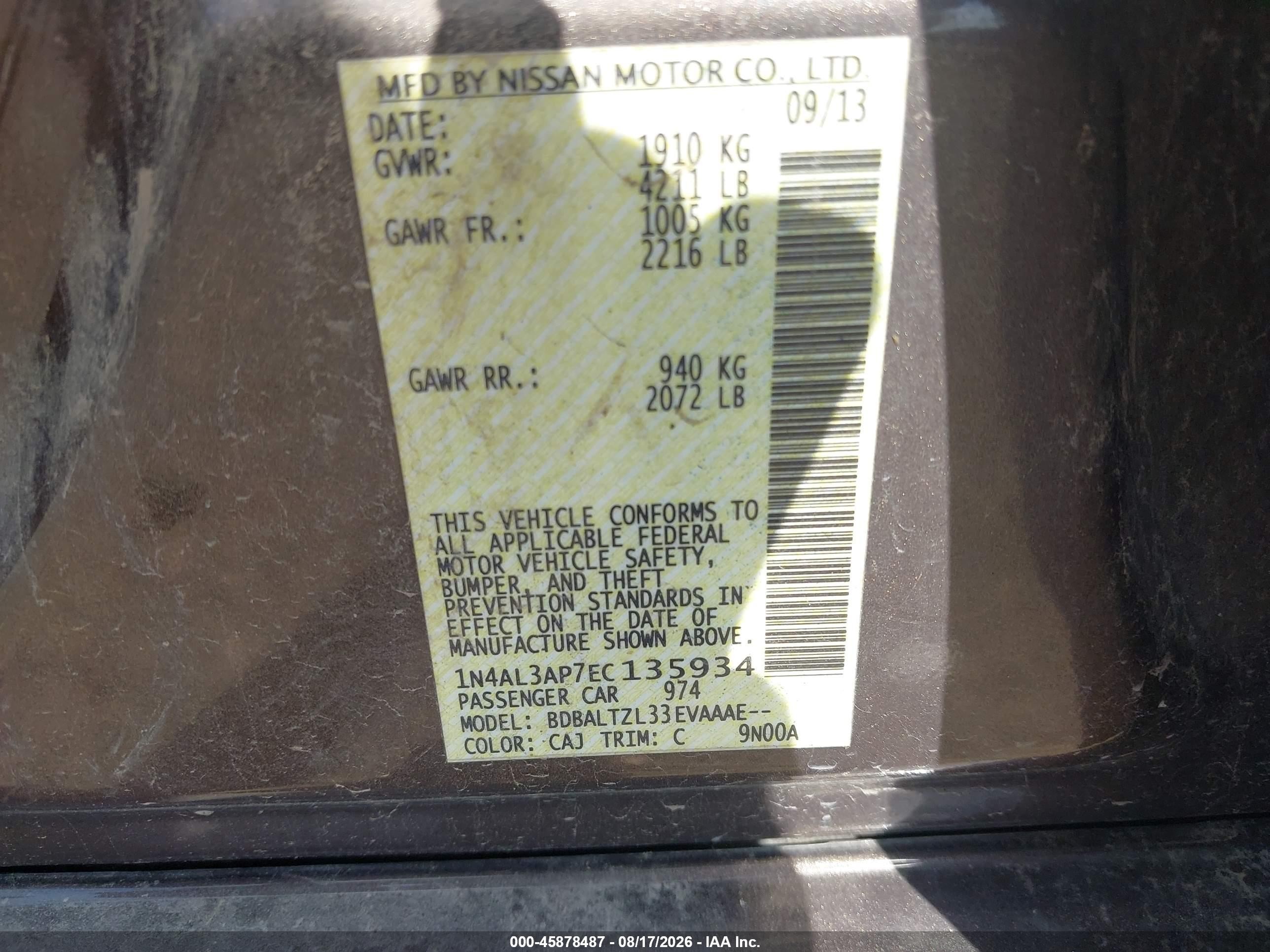 2014 Nissan Altima 2.5 Sv Blue vin: 1N4AL3AP7EC135934